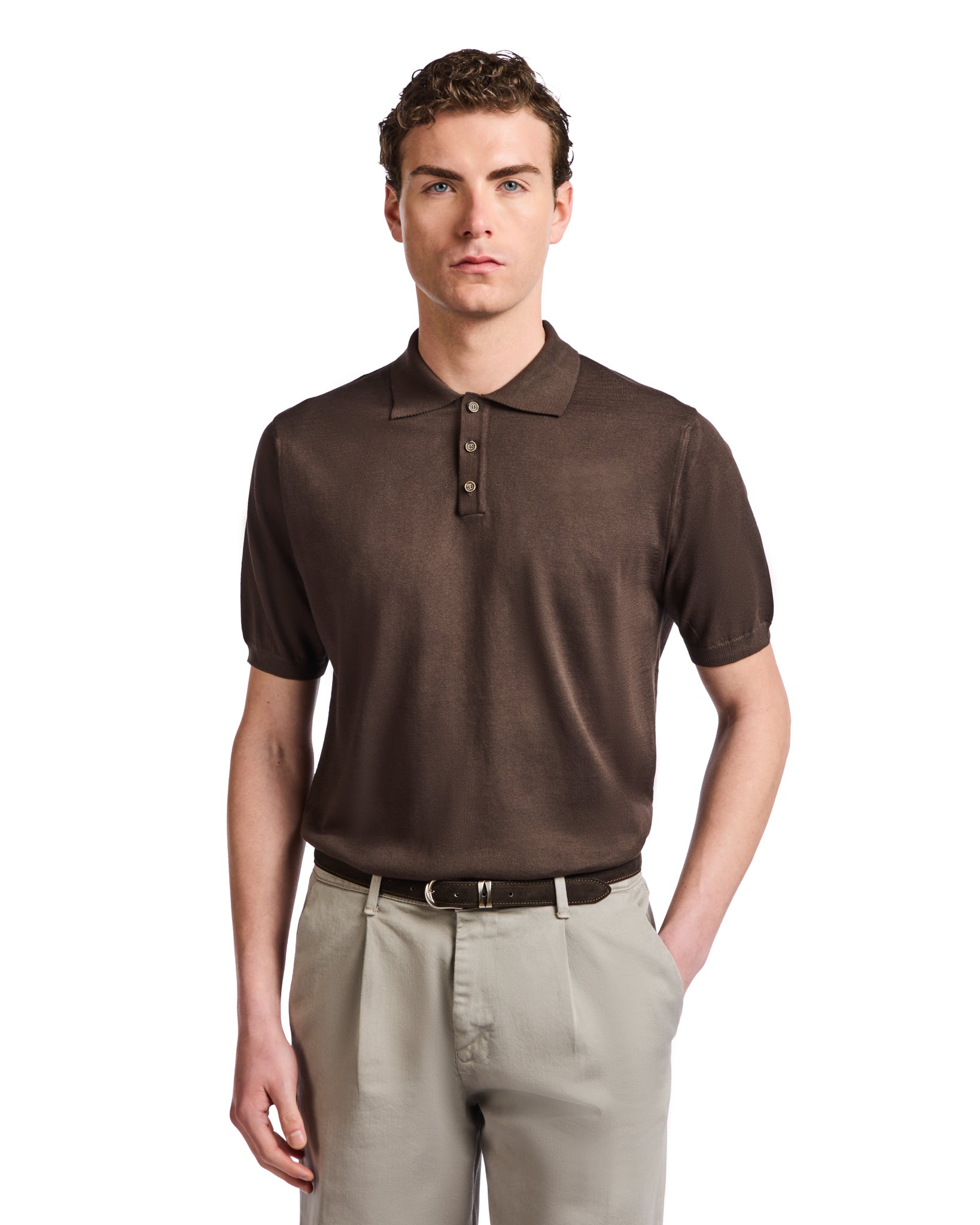 Roger polo shirt in dark brown knit