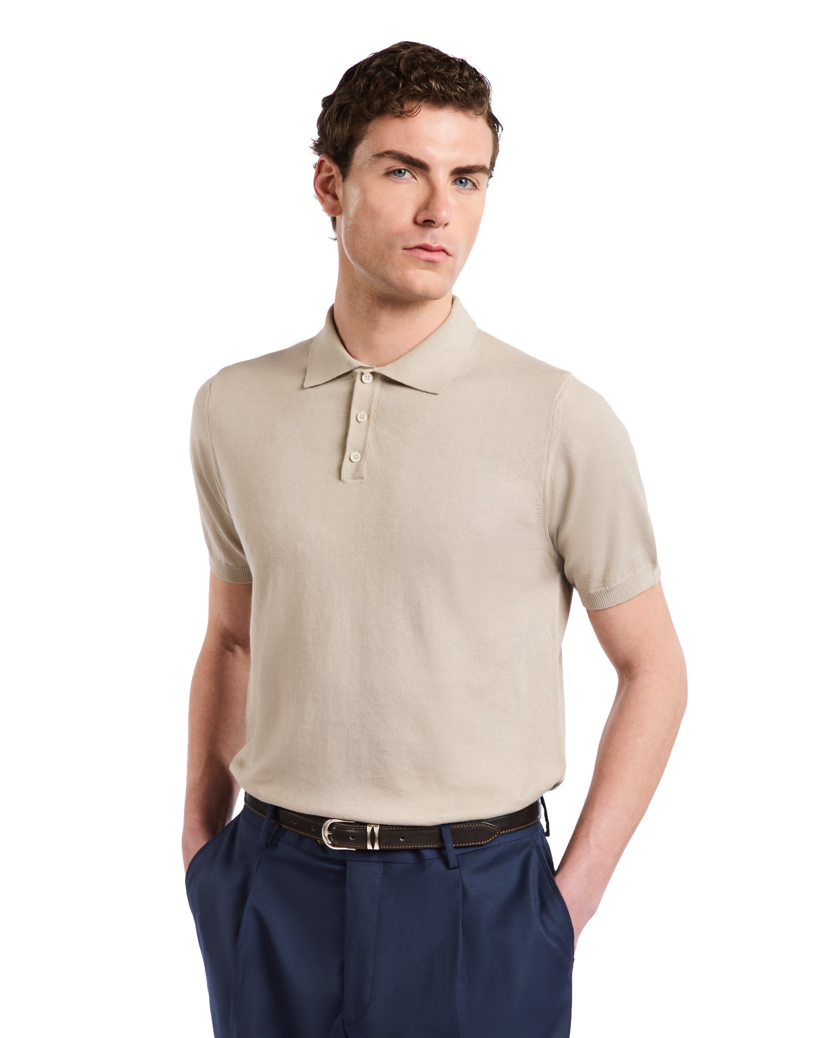 Roger polo shirt in beige knit