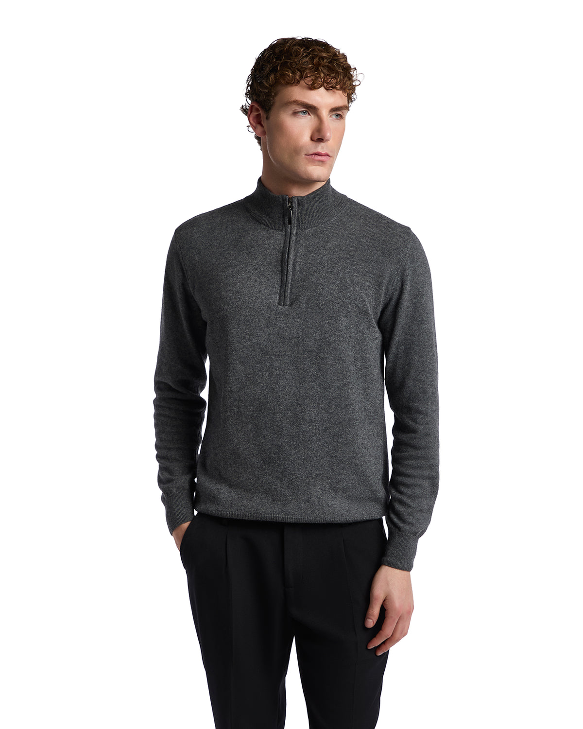 Rory zip-up turtleneck in anthracite cashmere blend