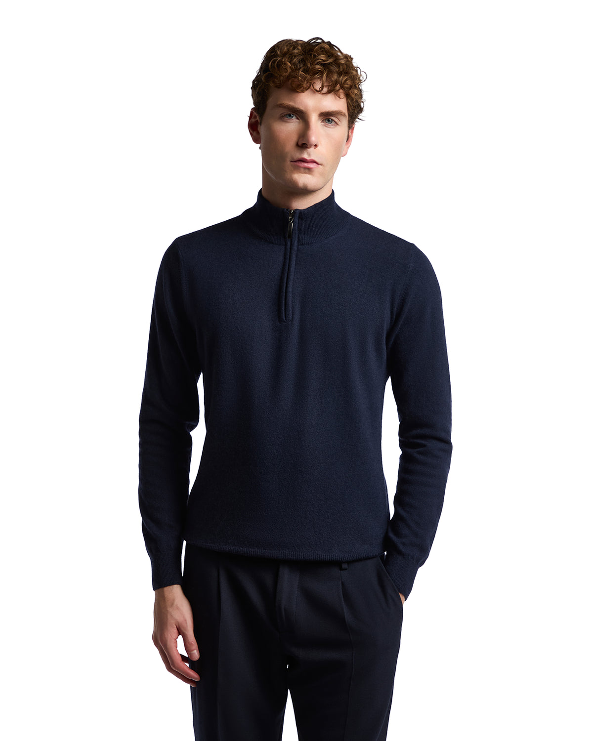 Rory zip-up turtleneck sweater in blue cashmere blend