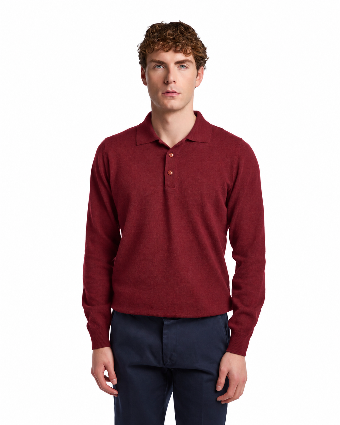 Polo Rovigo aus bordeauxfarbener Tollegno-Wolle