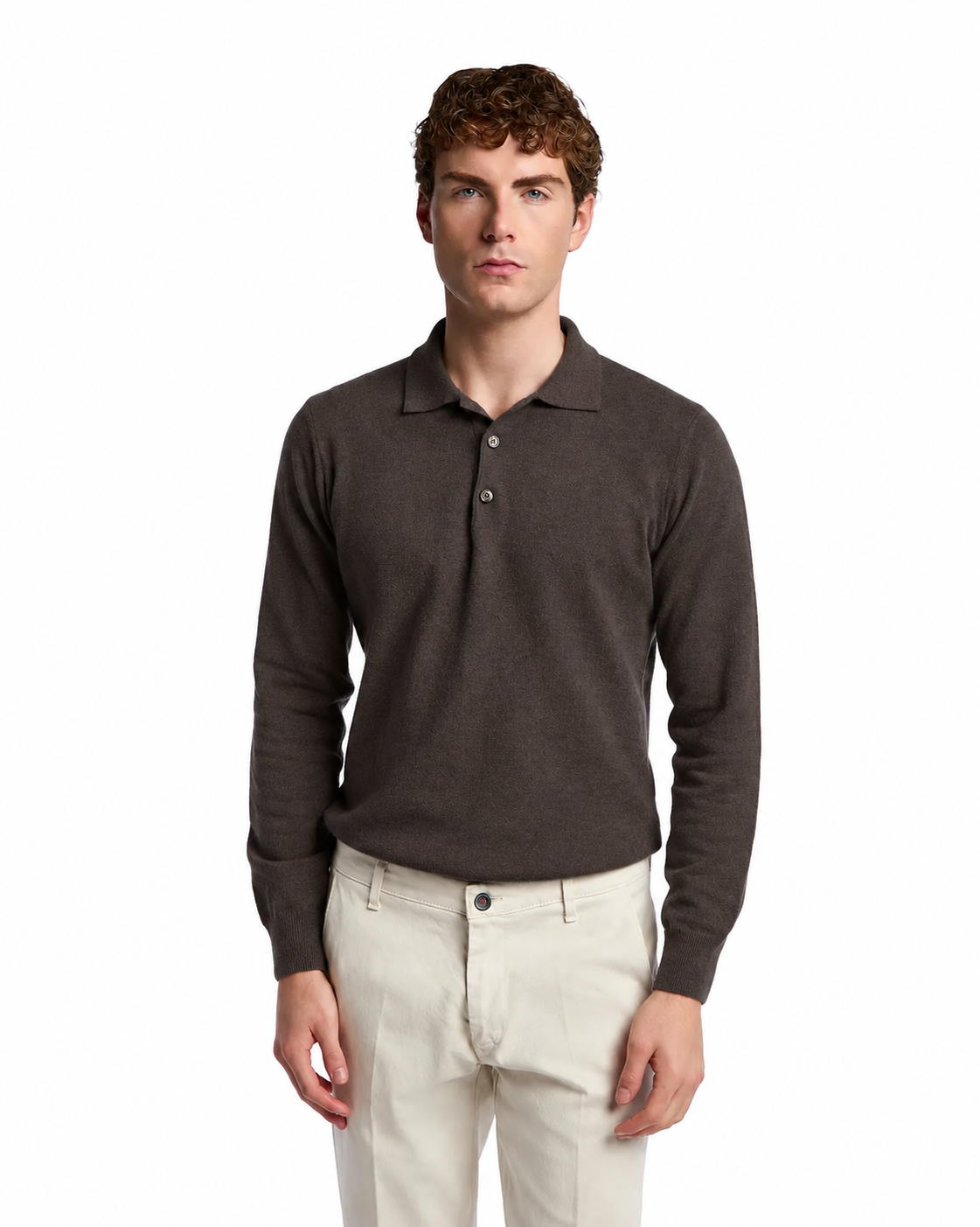 Polo Rovigo en laine Tollegno brun tabac