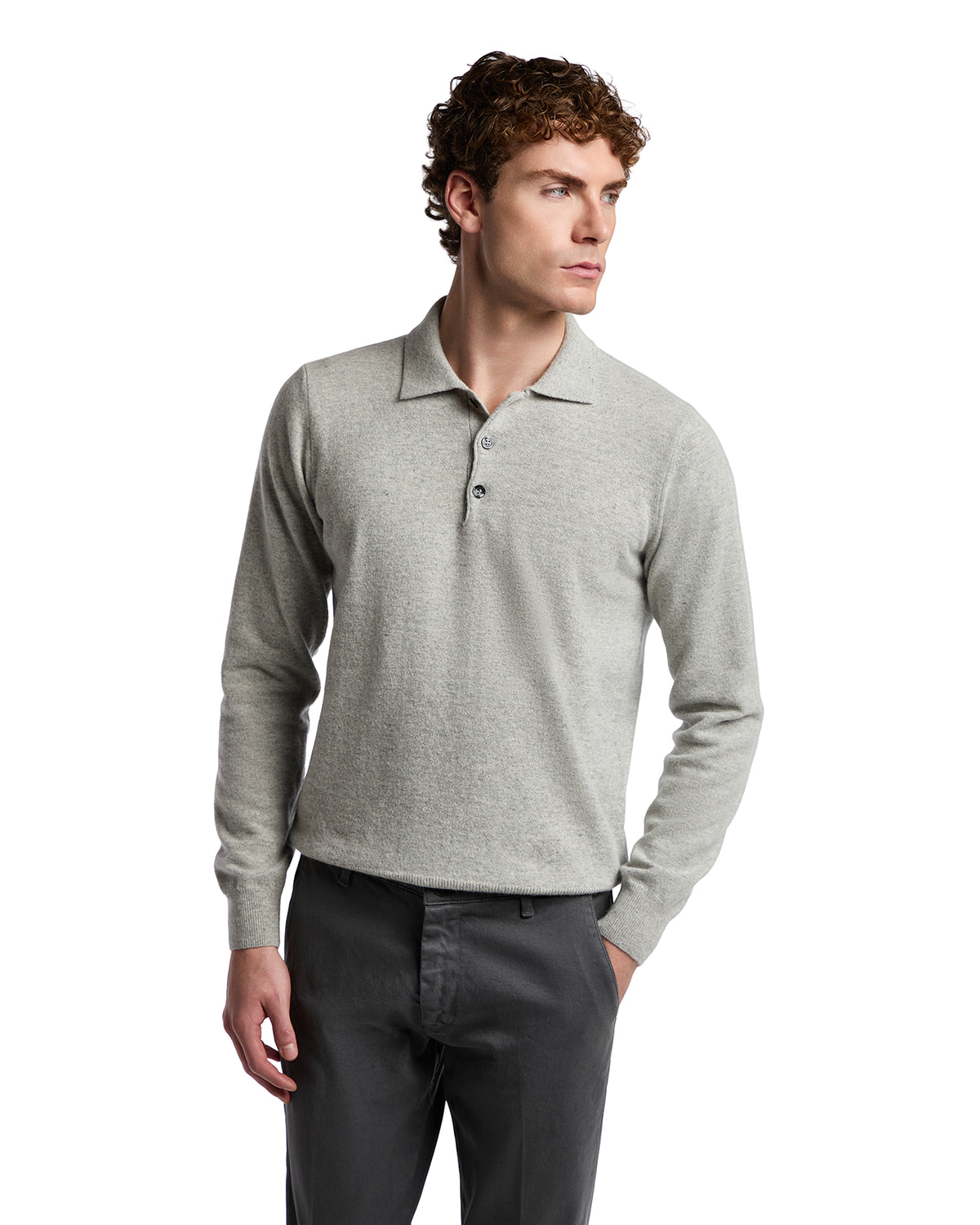 Grey cashmere blend Tiger polo shirt