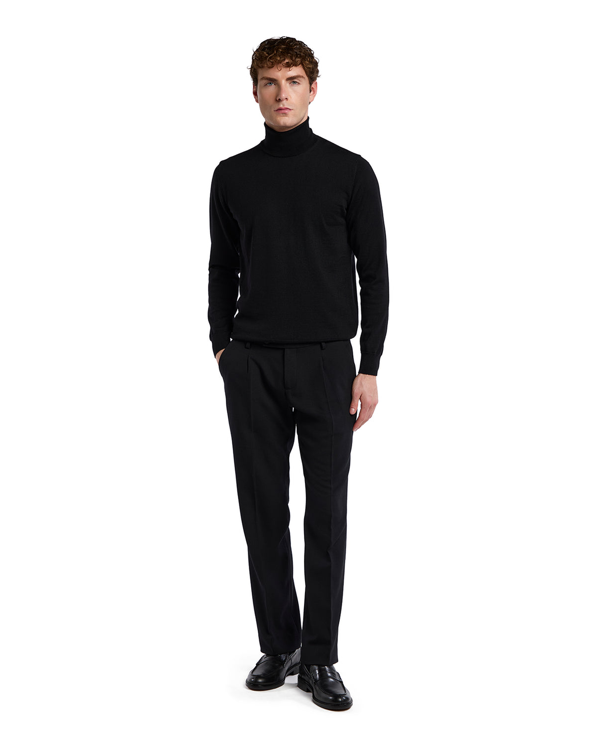 Jersey de cuello alto de lana Tollegno negro de Vietri
