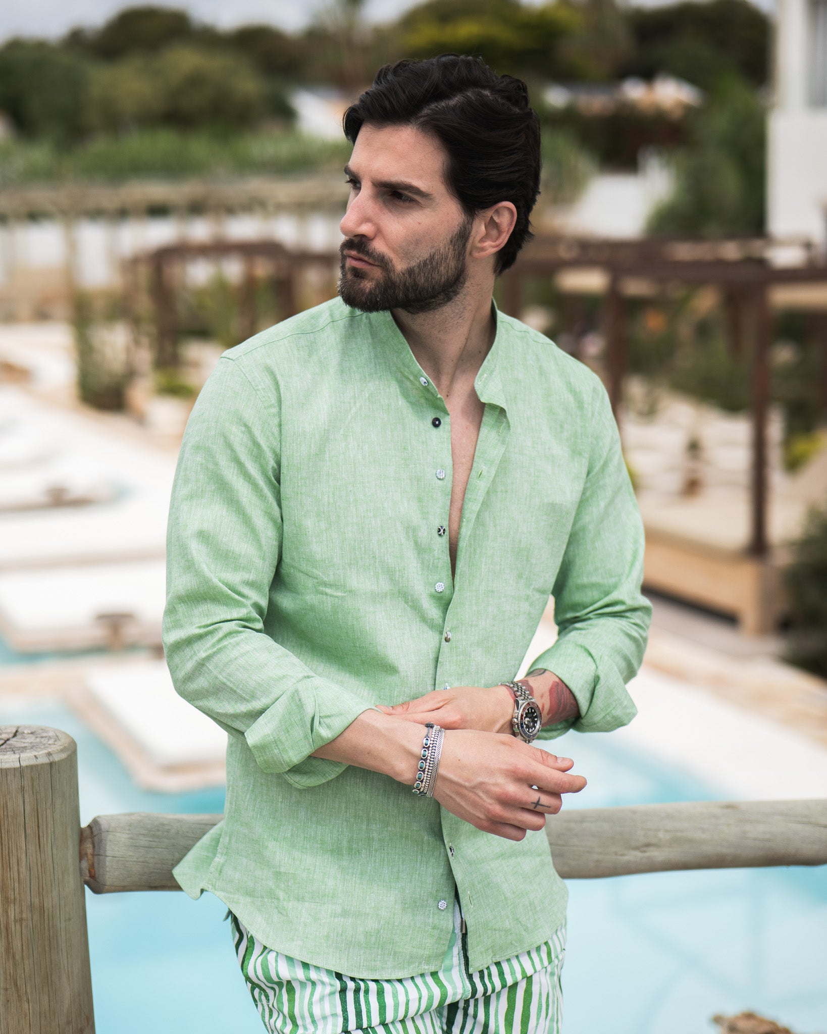 Positano - green linen Korean shirt