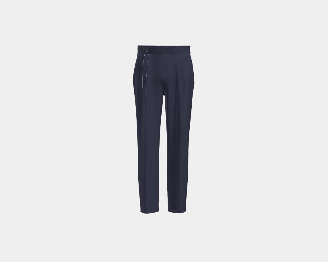 Pantalon tailleur en laine noire années 120 Canonico avec bande