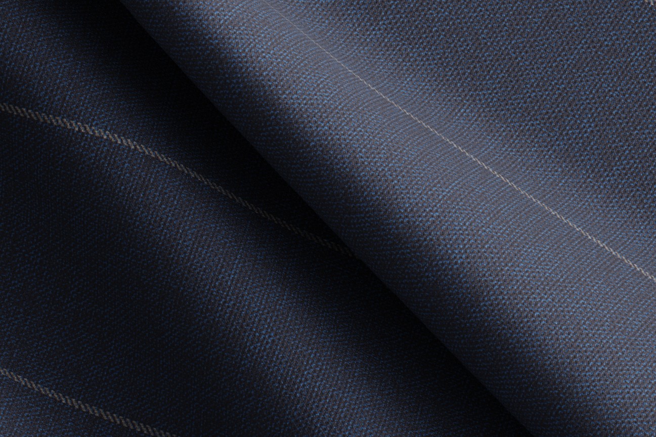 Made to measure 130s wool suit with blue pinstripe Caccioppoli