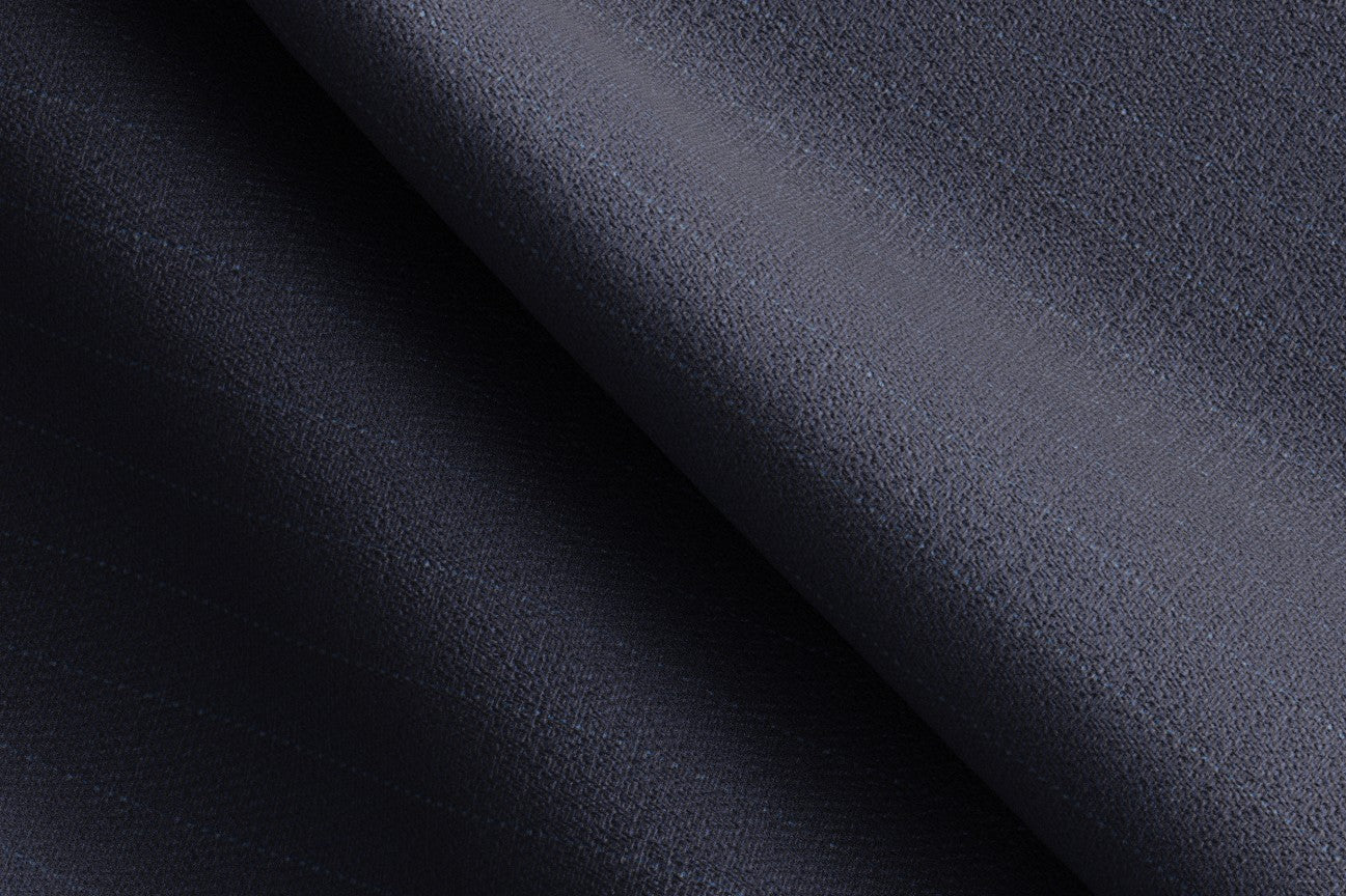 Caccioppoli blue pinstriped 130s wool tailored trousers with band