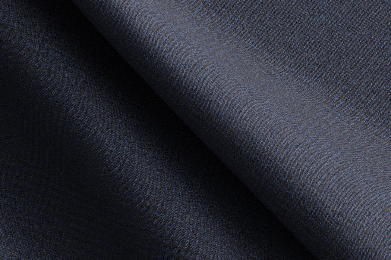Gilet en laine Prince de Galles des années 130 sur mesure en bleu Caccioppoli