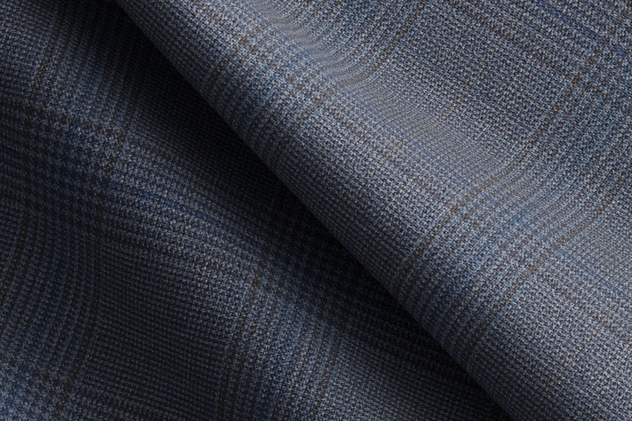Gilet sur mesure en laine Prince de Galles bleu clair années 130 Caccioppoli