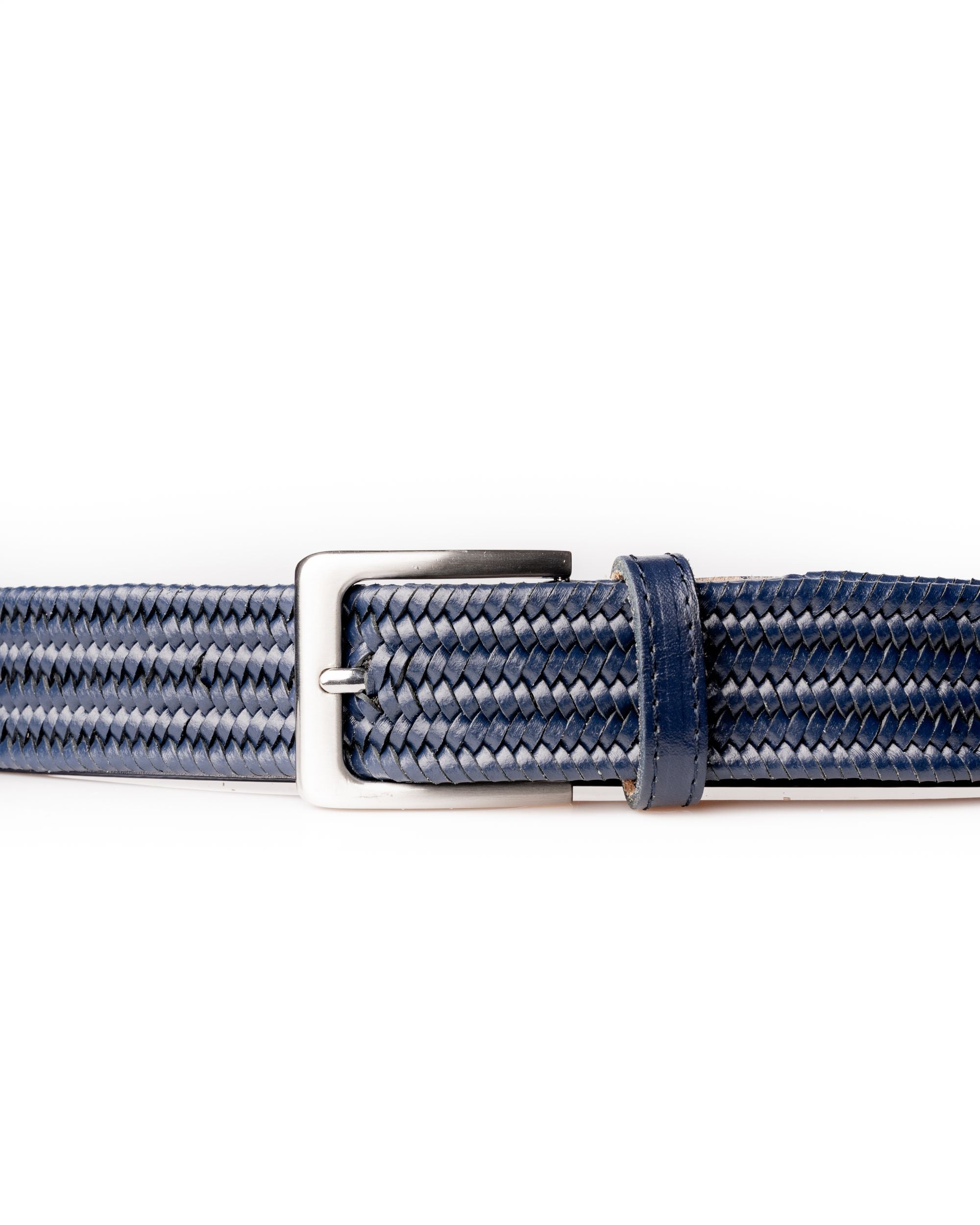 LEATHER BELT WITH NARROW WEAVE BLUE