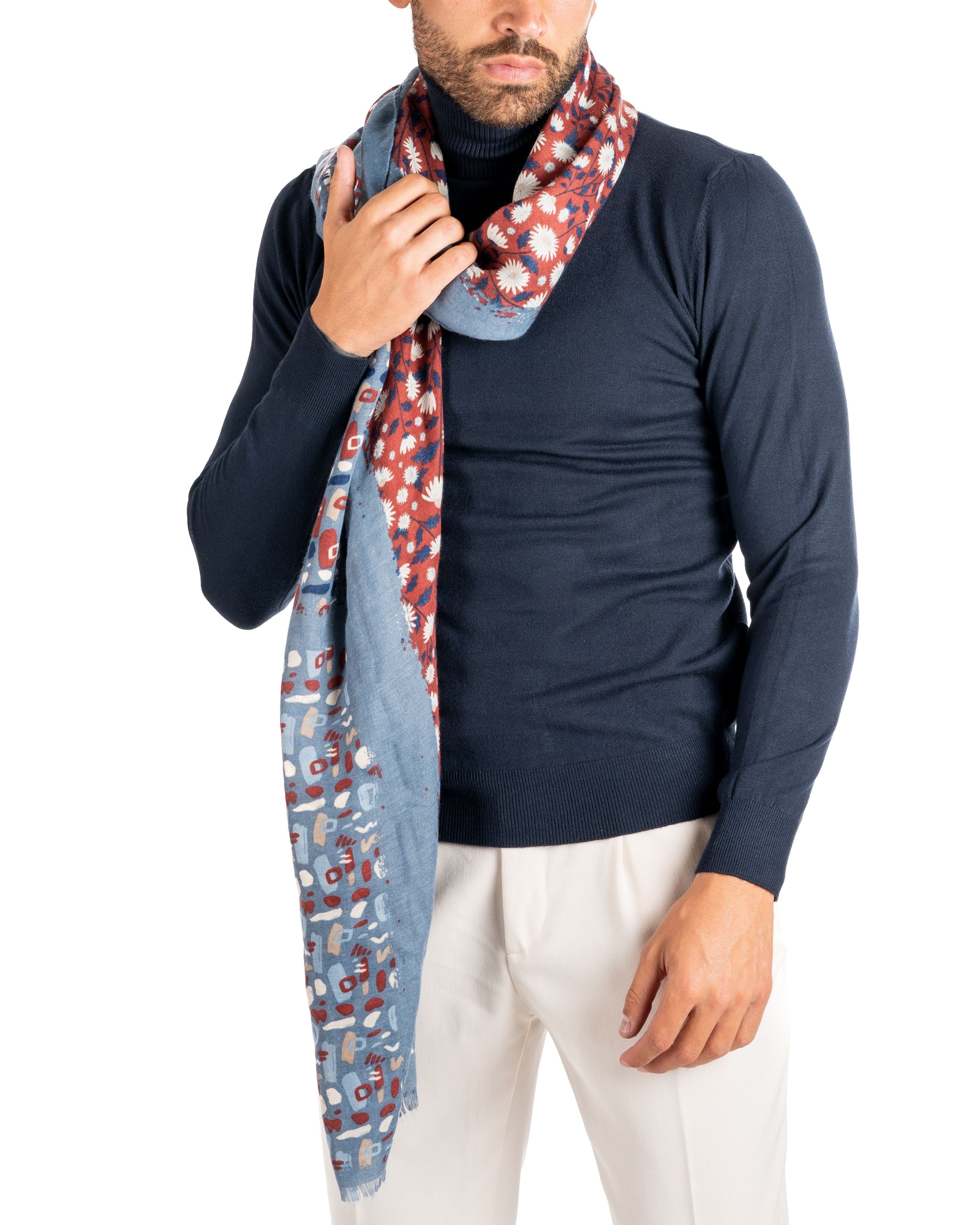 BORDEAUX SCARF WITH LIGHT BLUE FLORAL PATTERN
