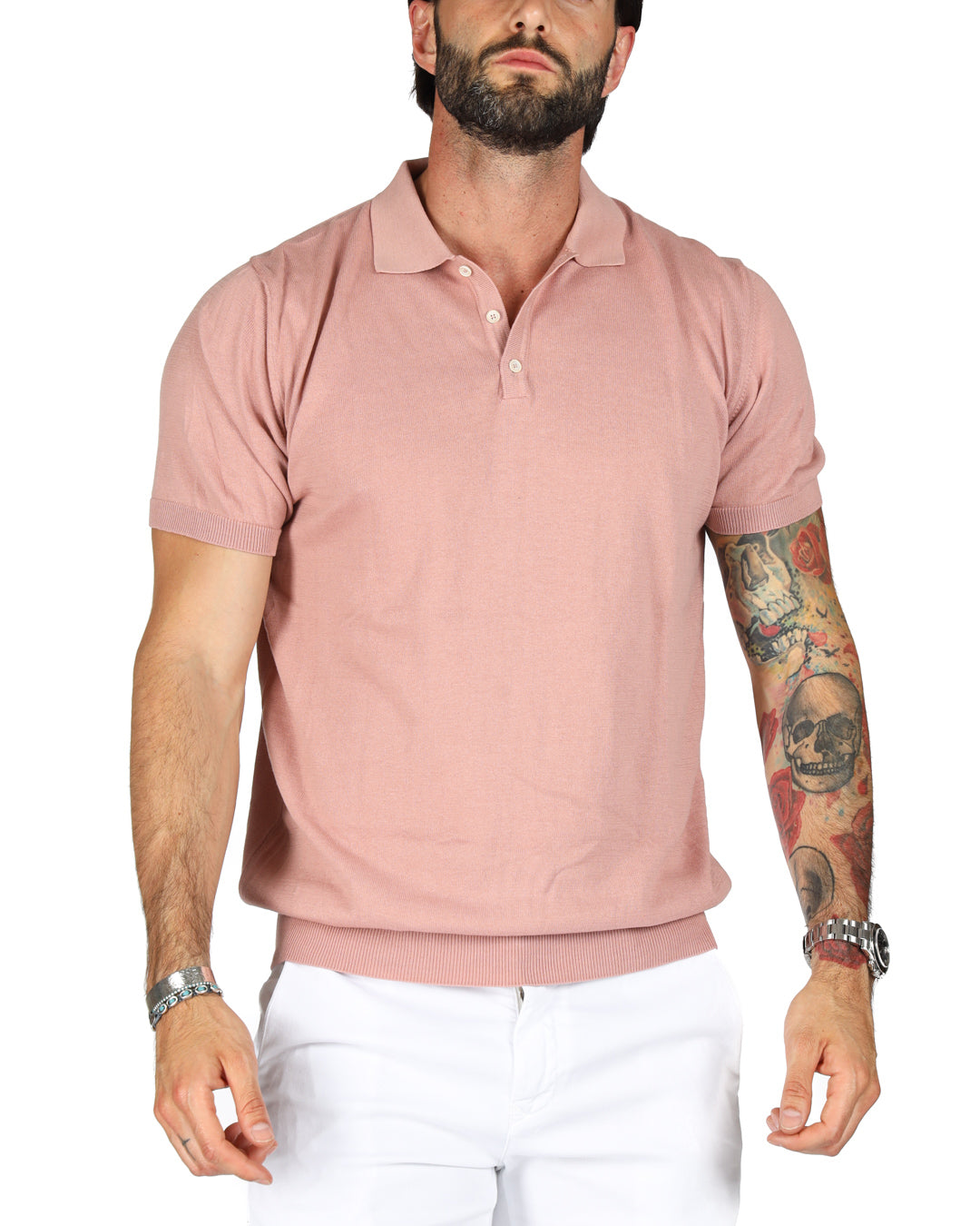 ROGER - POWDER PINK KNITTED POLO SHIRT