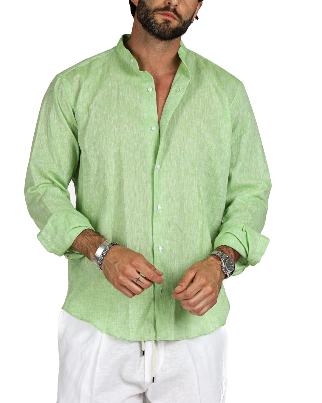 Positano - Apple green linen Korean shirt
