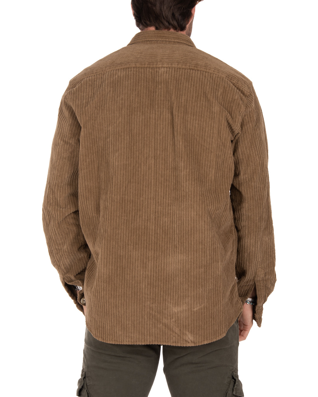 Brown corduroy shirt with a relaxed fit and long sleeves, perfect for casual layering.