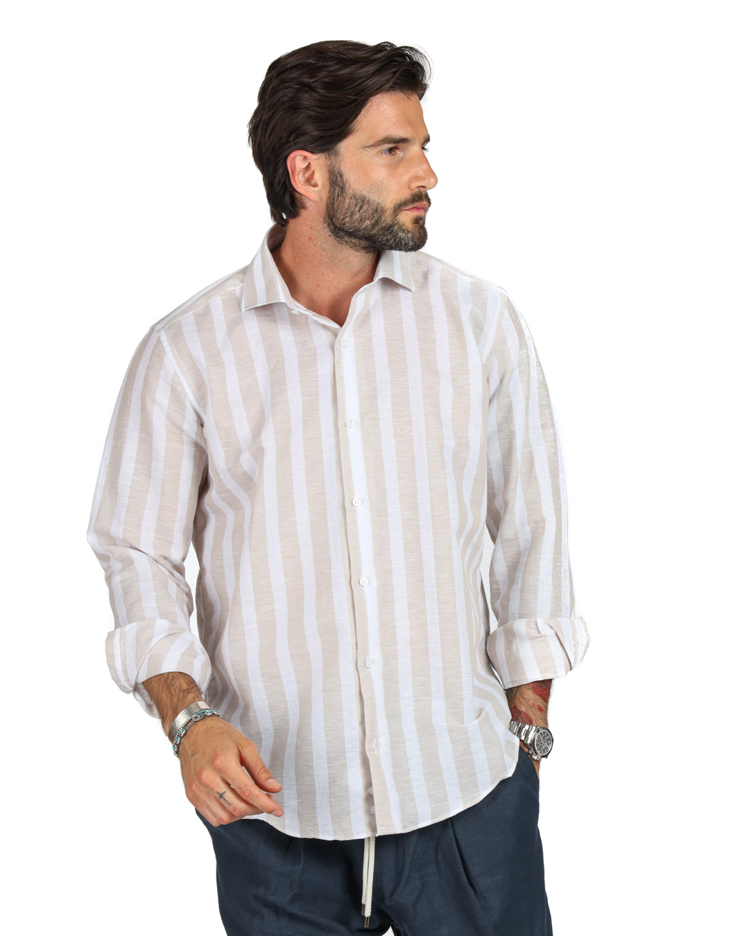 Amalfi - Classic beige maxi stripe shirt