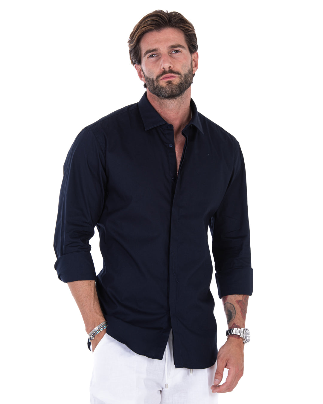 Shirt - classic blue basic in cotton
