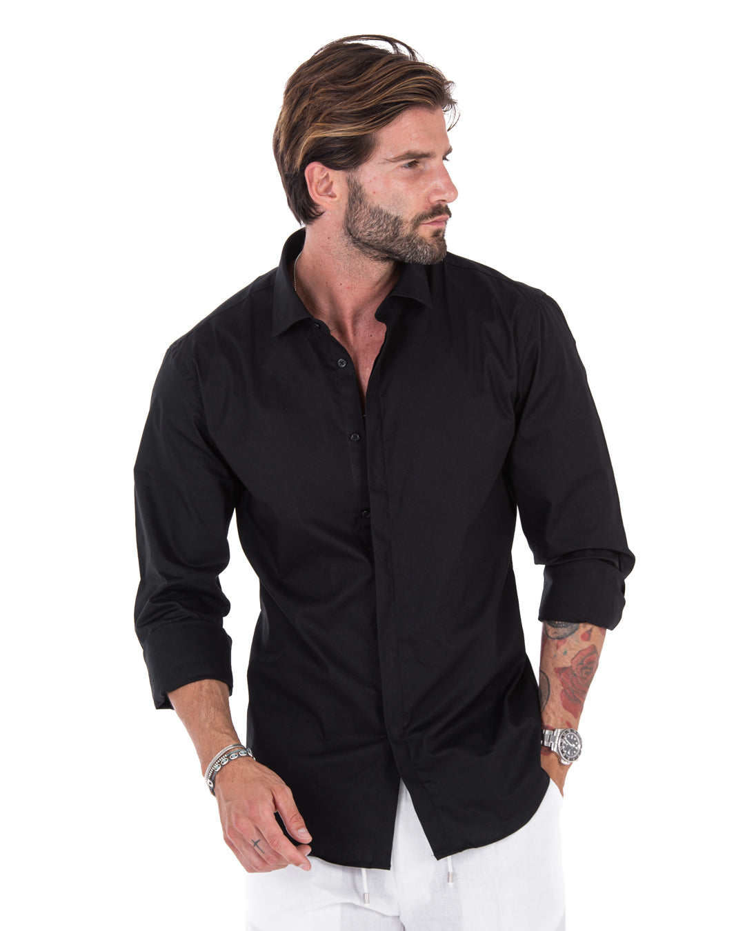 Shirt - basic classic black in cotton