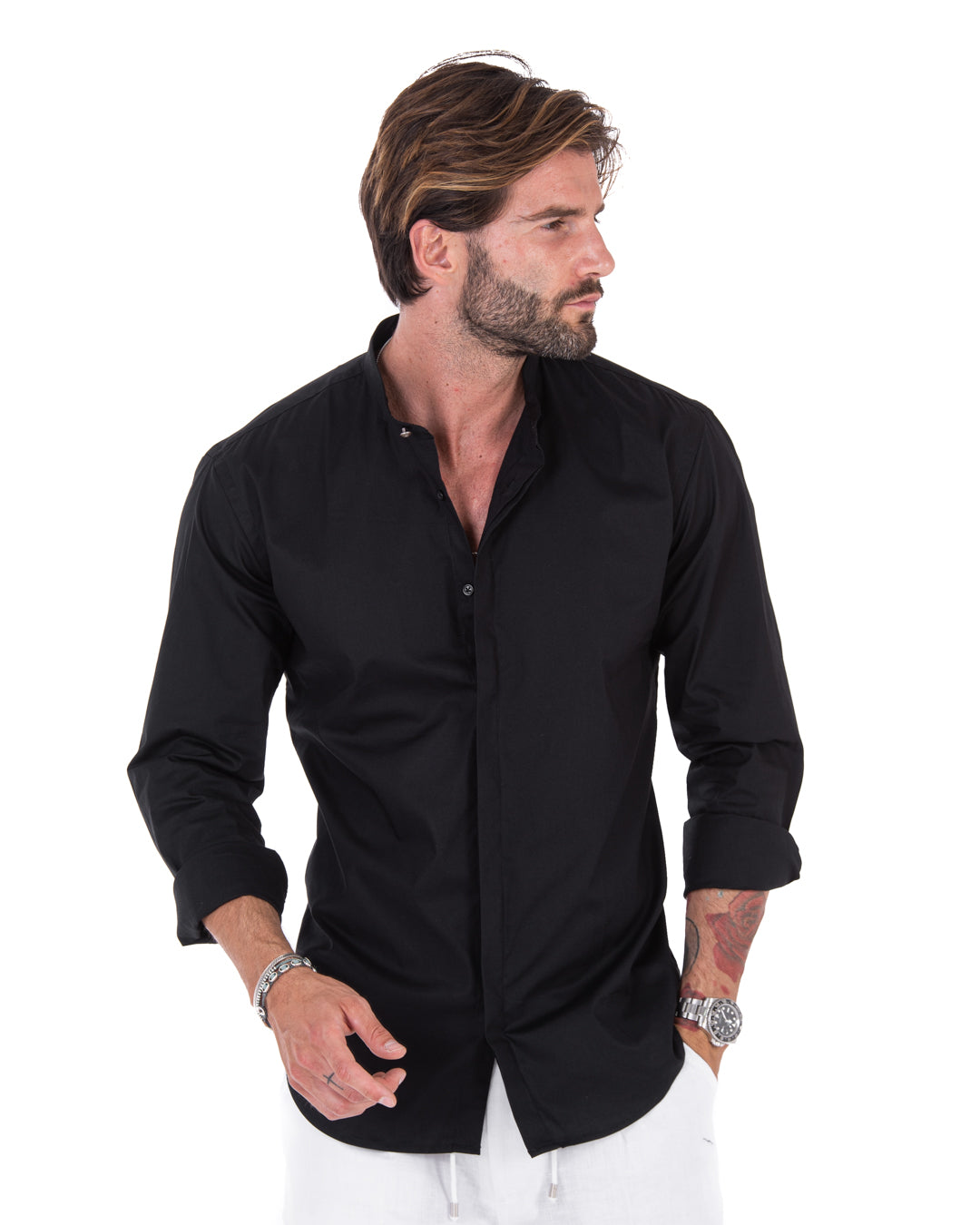 Chemise – basique coréenne noire en coton