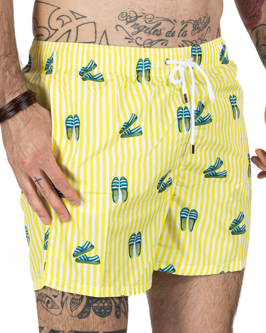 Swimsuit - Yellow striped espadrilles pattern