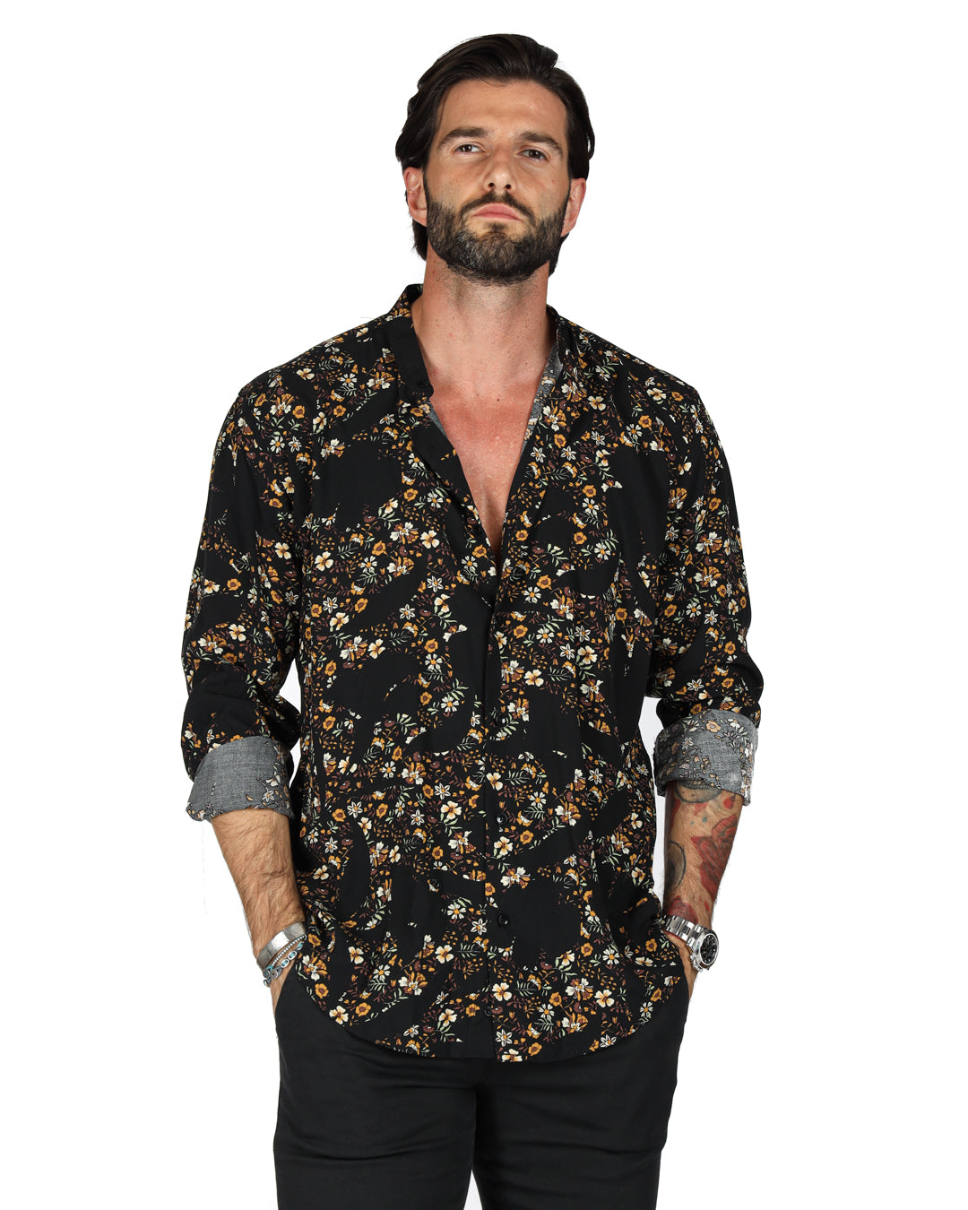Curacao - Brown floral patterned Korean shirt