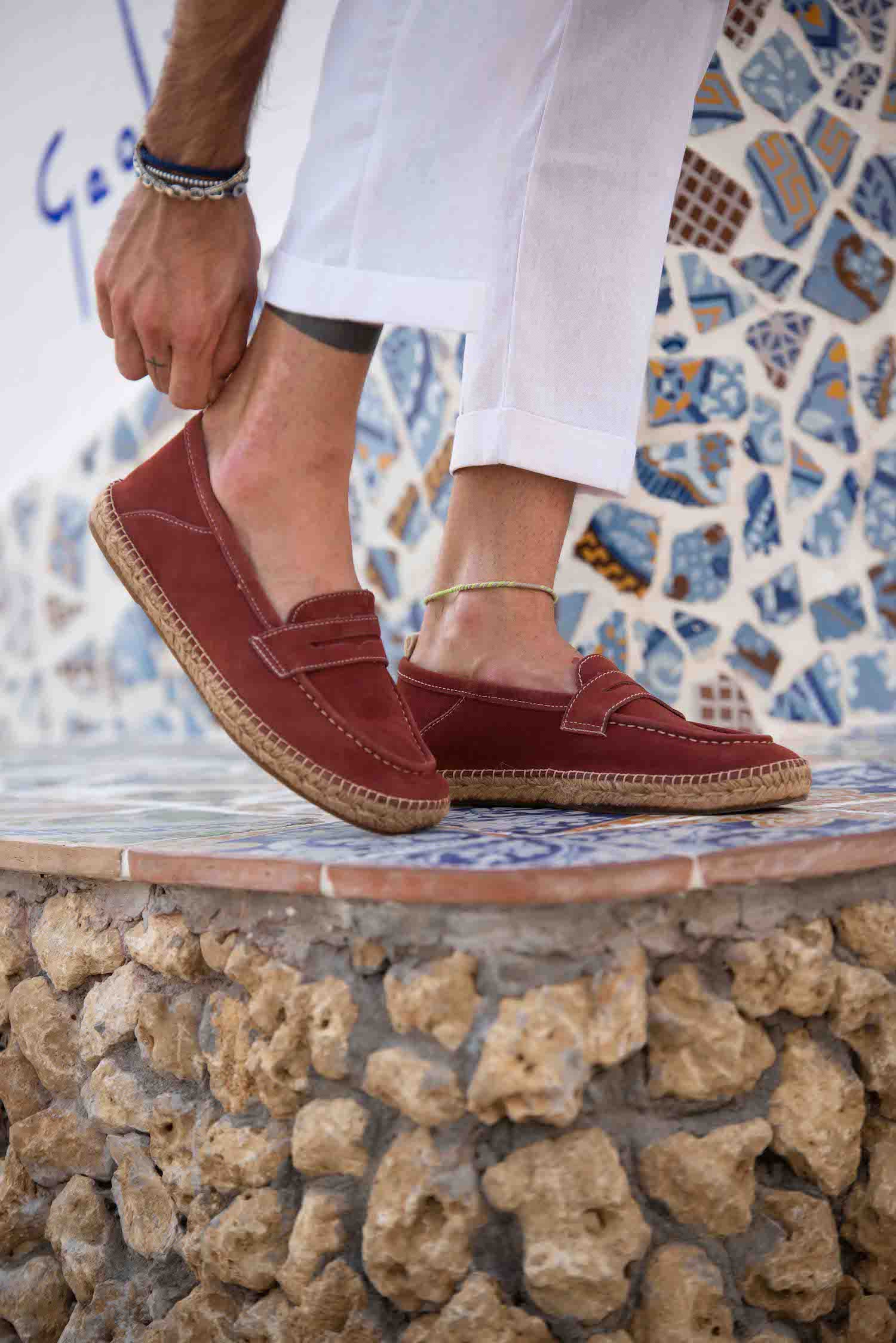 Roma - burgundy suede moccasin with rope sole