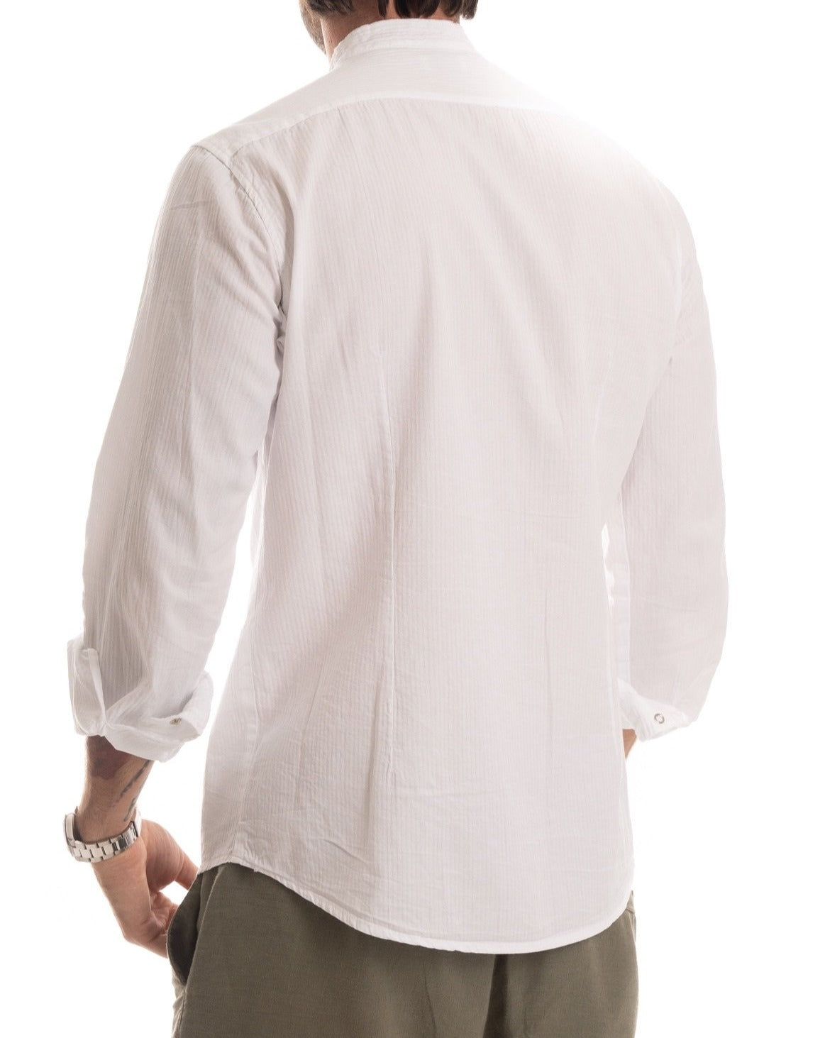 Elba - White Korean shirt with jewel buttons