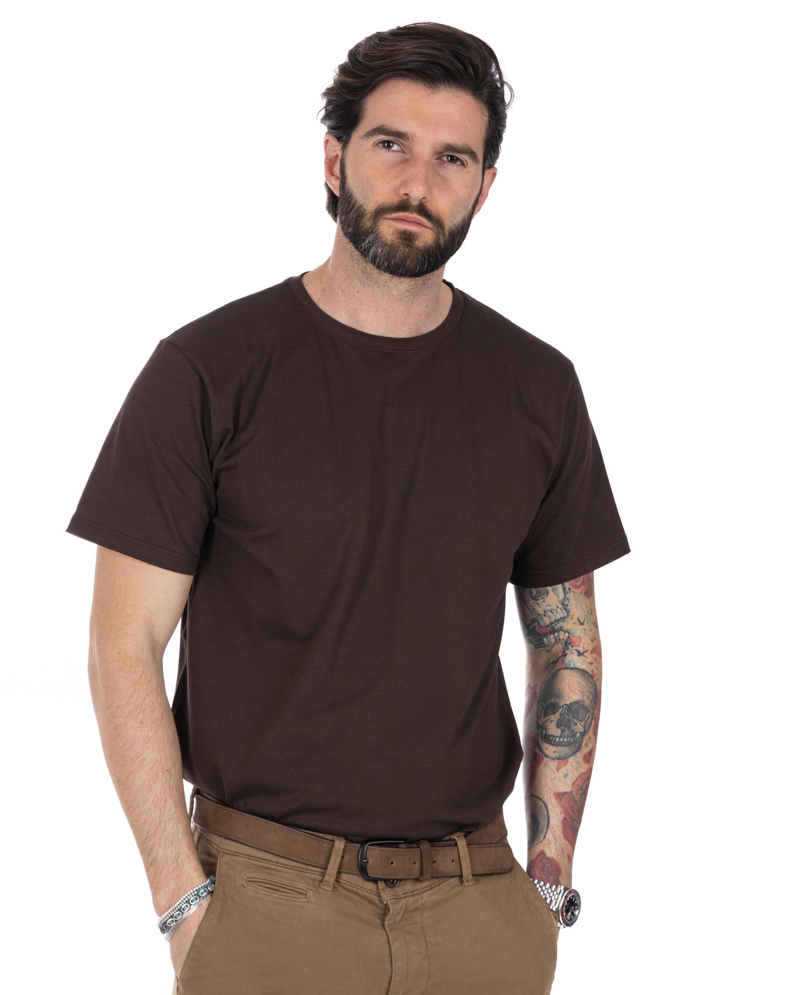 Harry - dark brown stretch cotton t-shirt