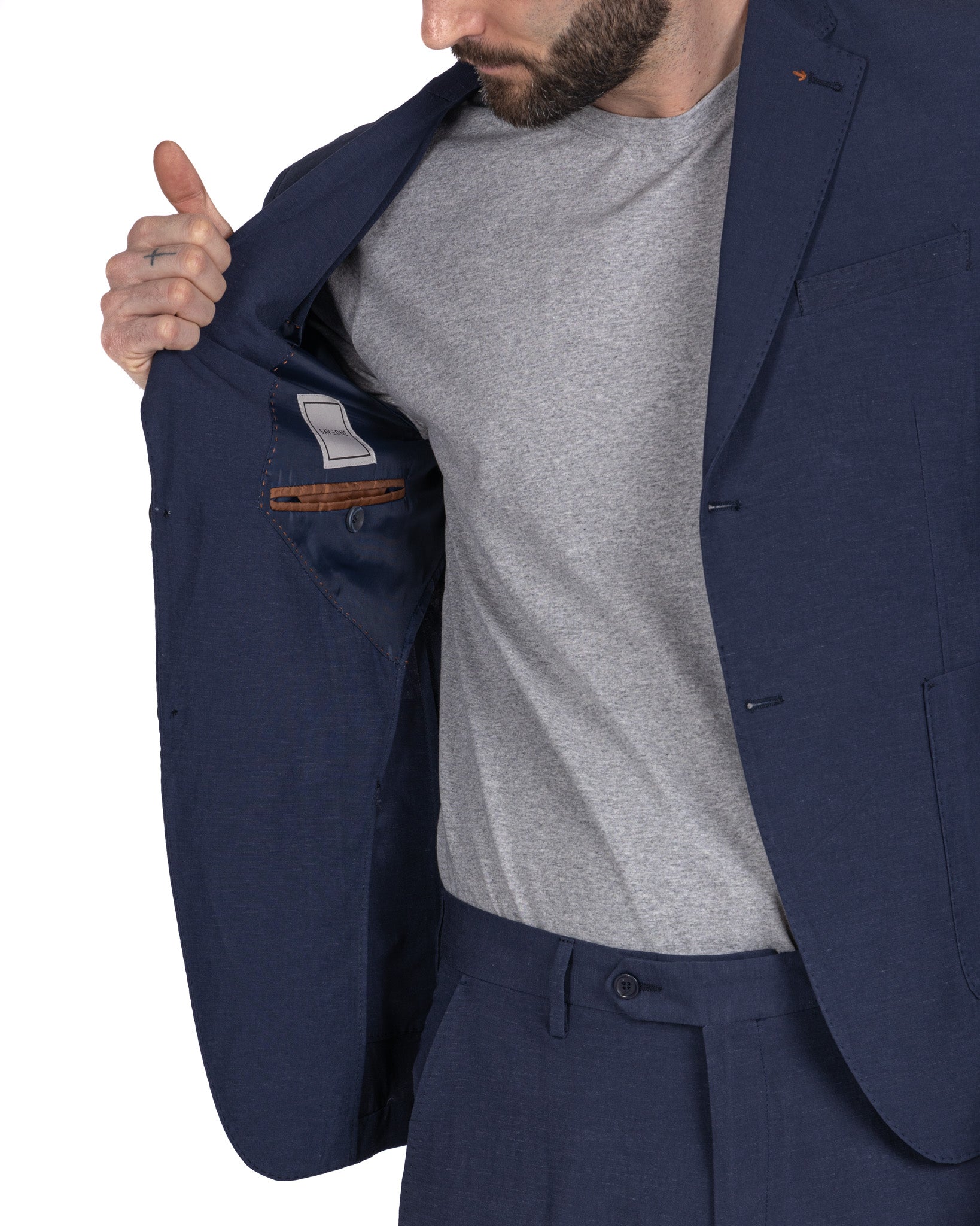 Ventotene - costume en lin bleu à boutonnage simple