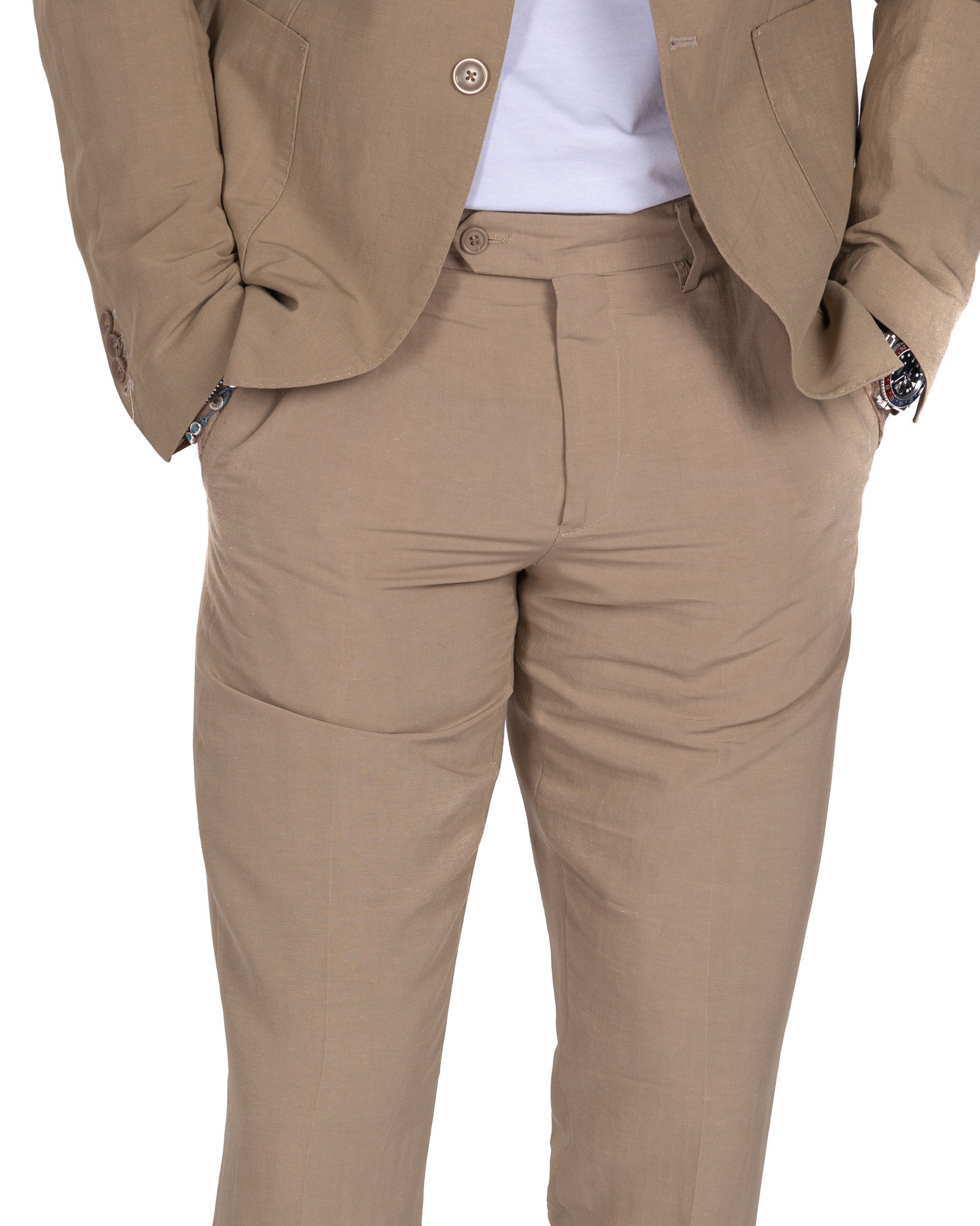 Ventotene - camel single-breasted linen suit