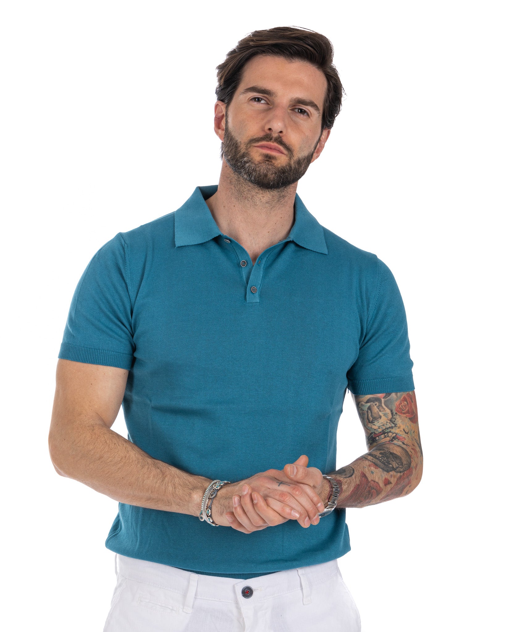 Roger - teal knitted polo