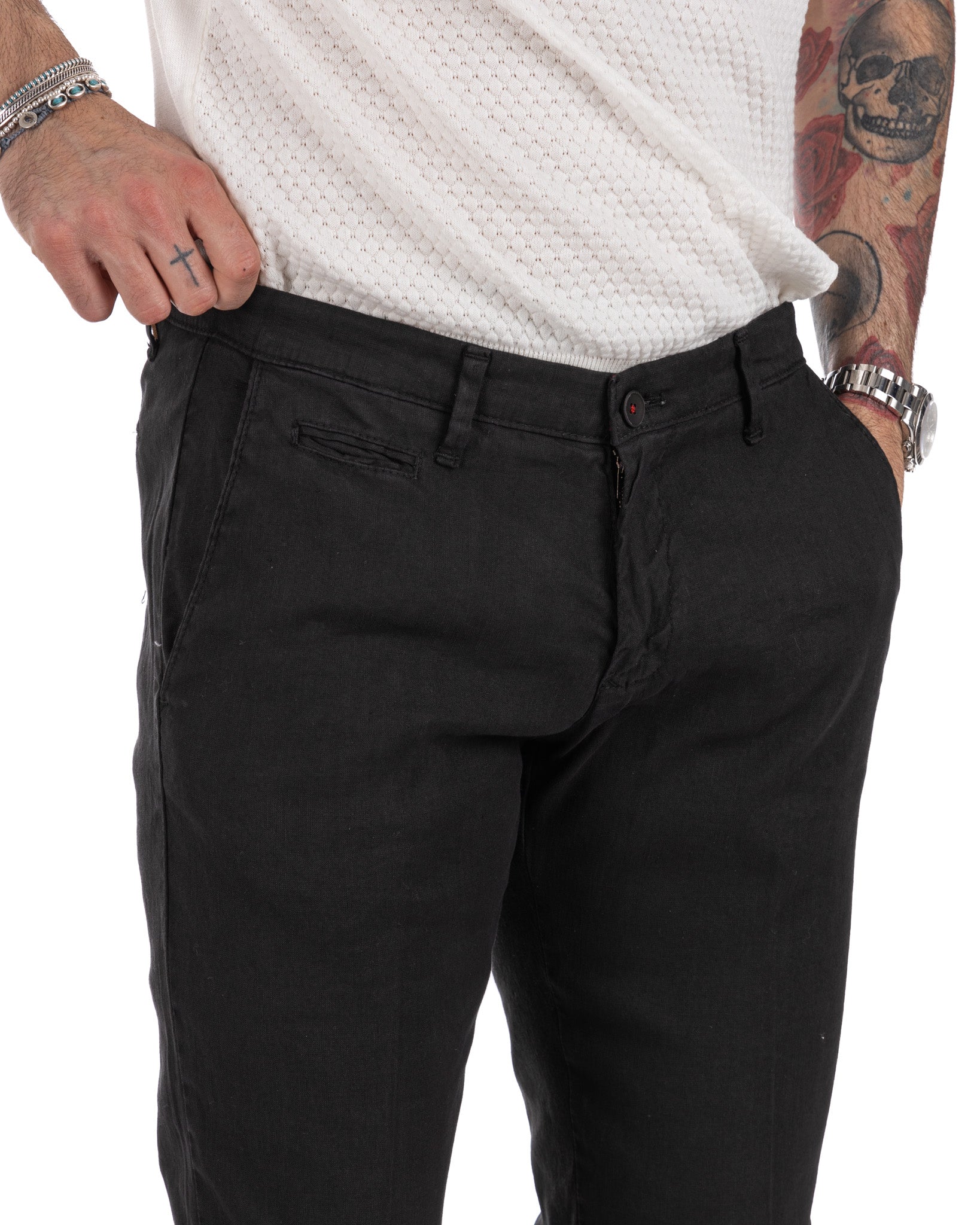 Didier - black stretch linen trousers
