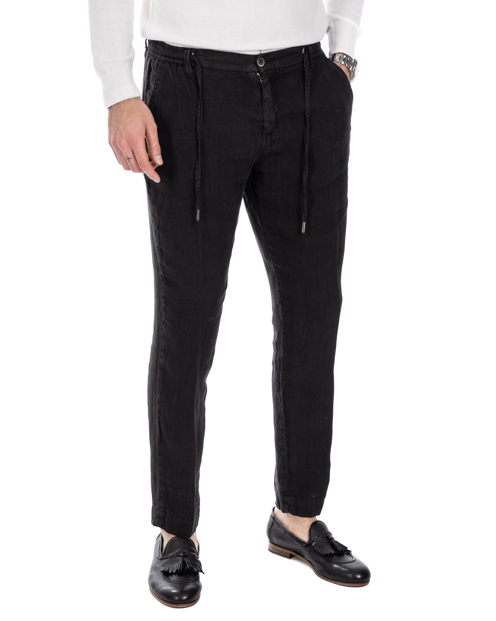 Gustave - trousers in pure black linen