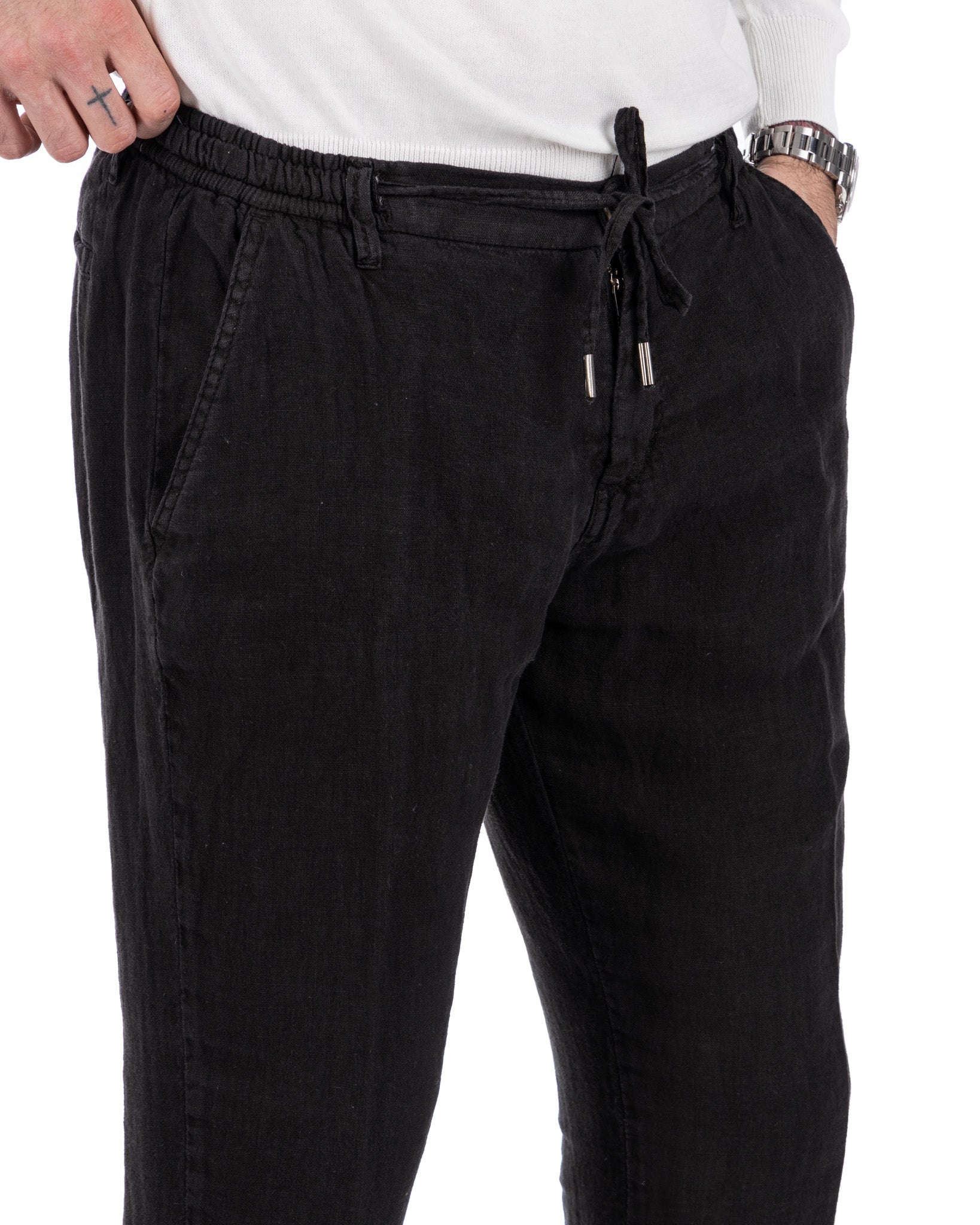 Gustave - trousers in pure black linen