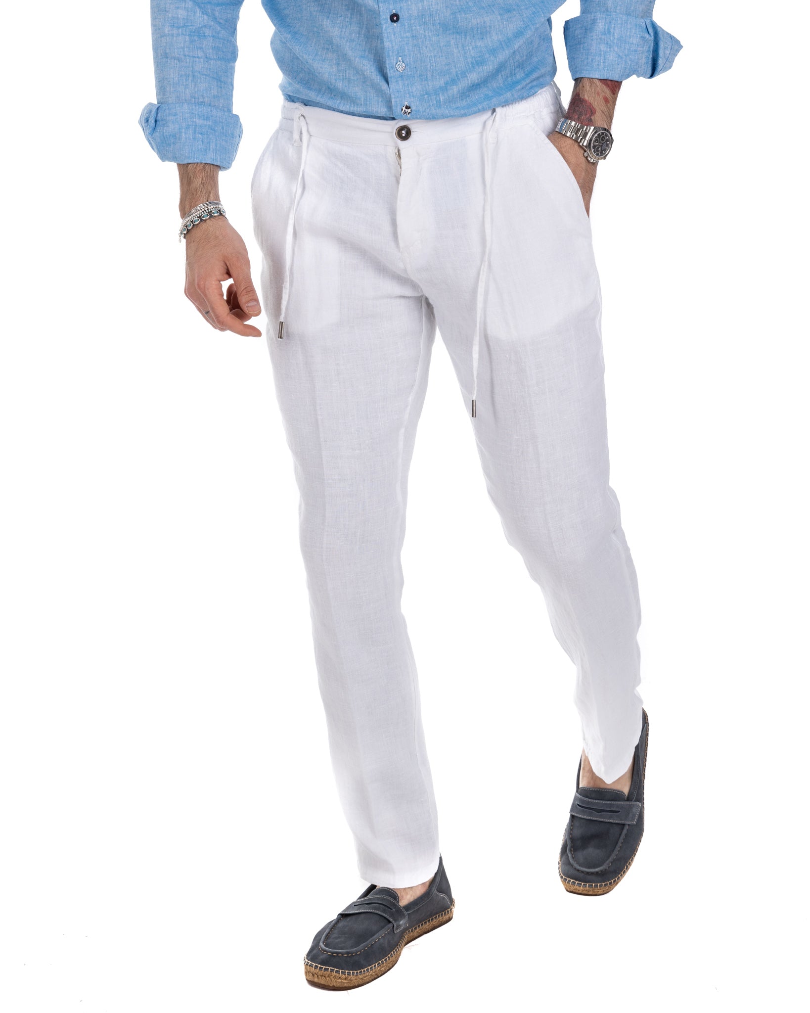 Gustave - trousers in pure white linen