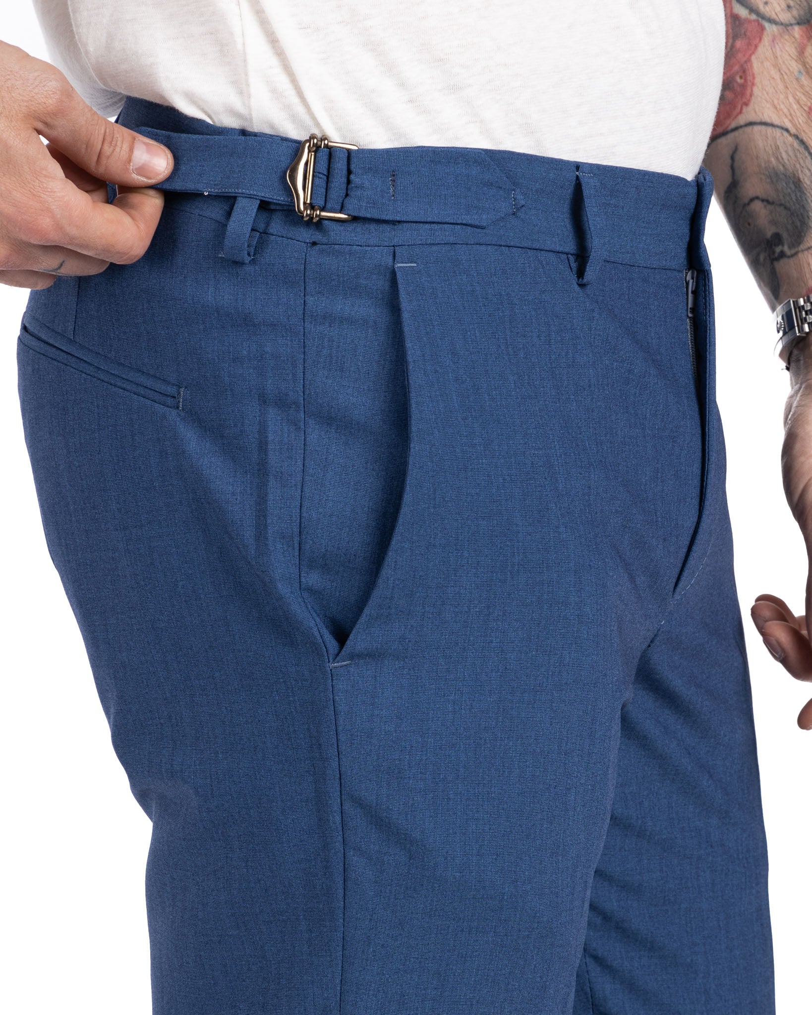 Trani - denim trousers with buckles