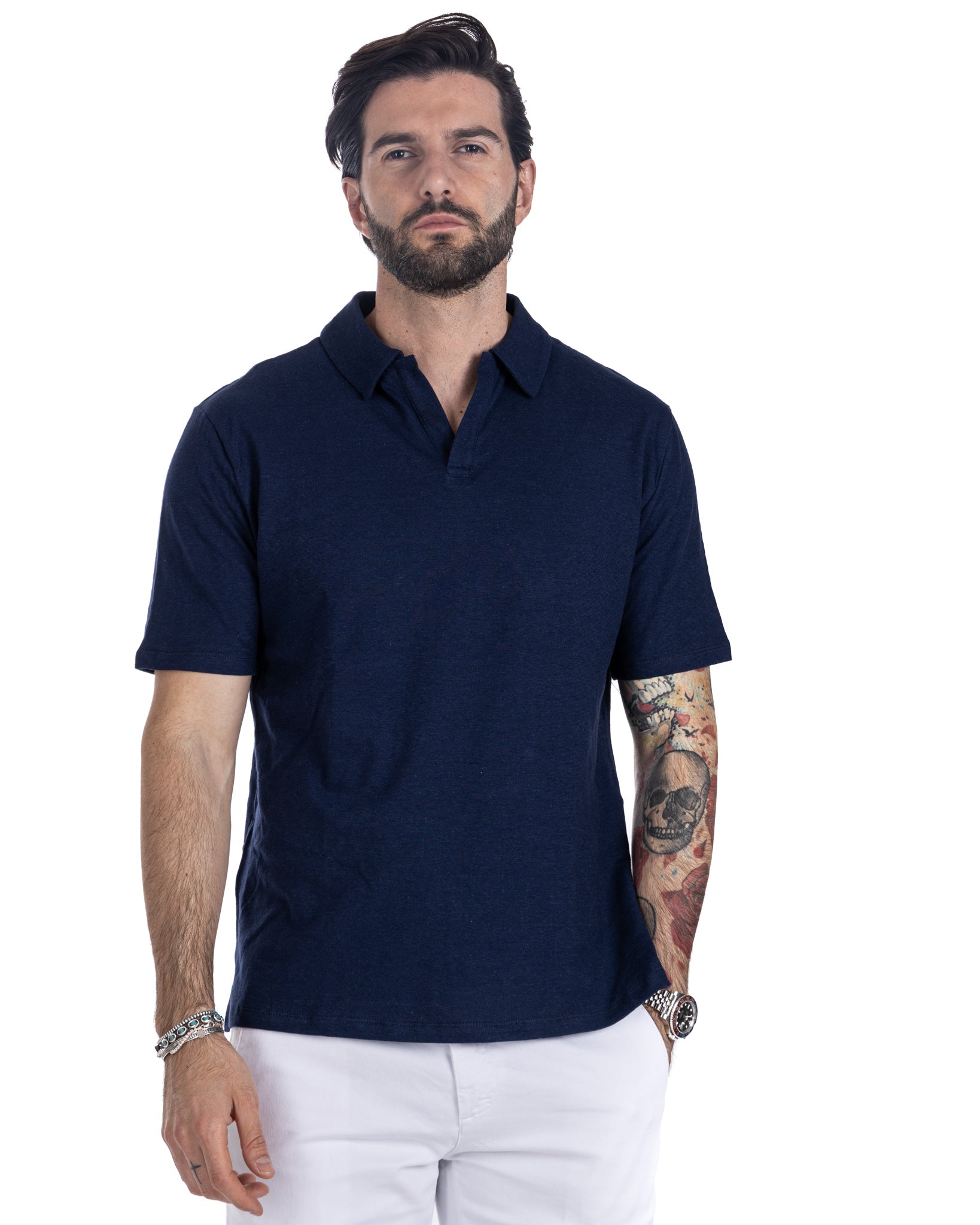 Panarea - blue linen polo shirt