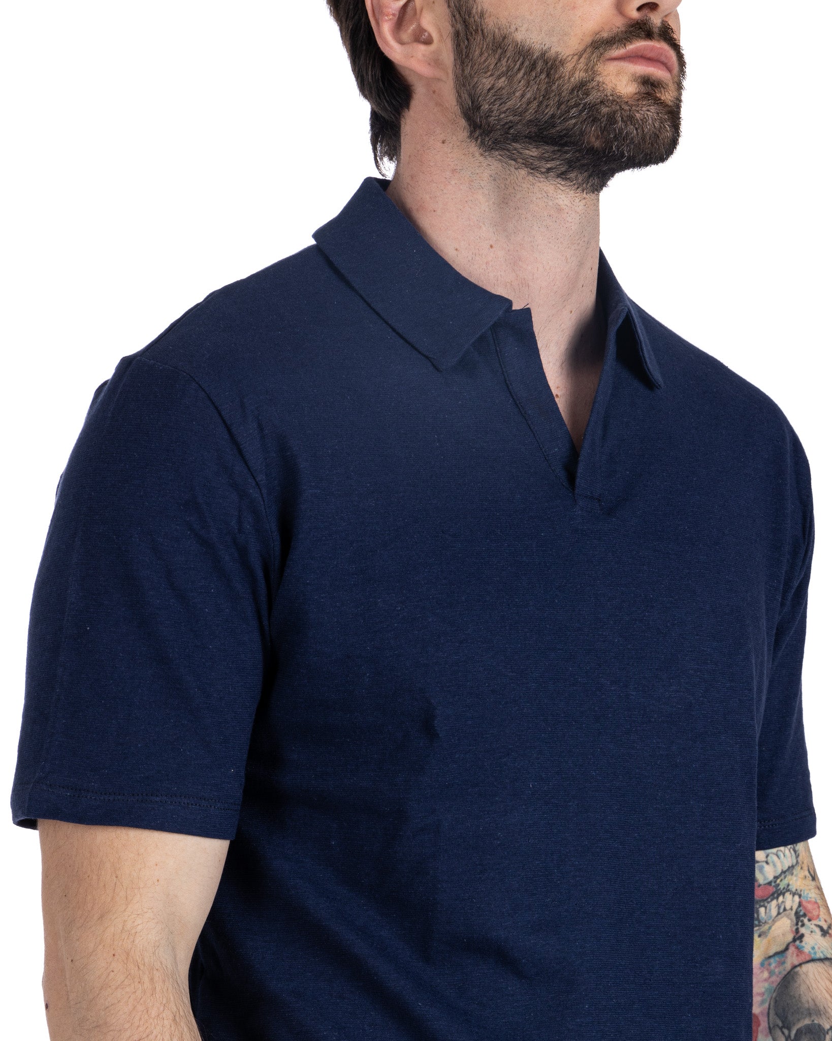 Panarea - blue linen polo shirt