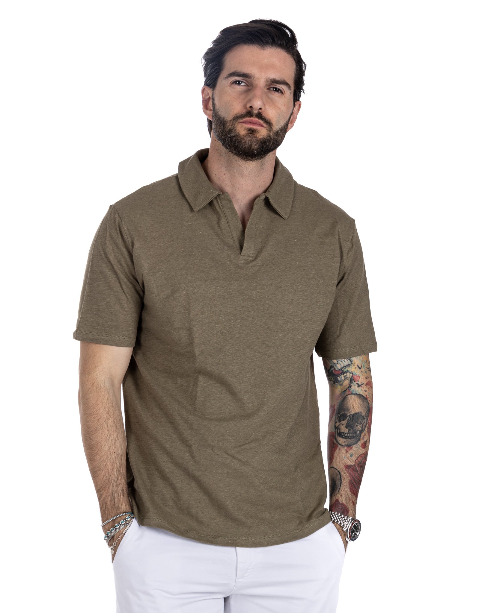 Panarea - military linen polo shirt