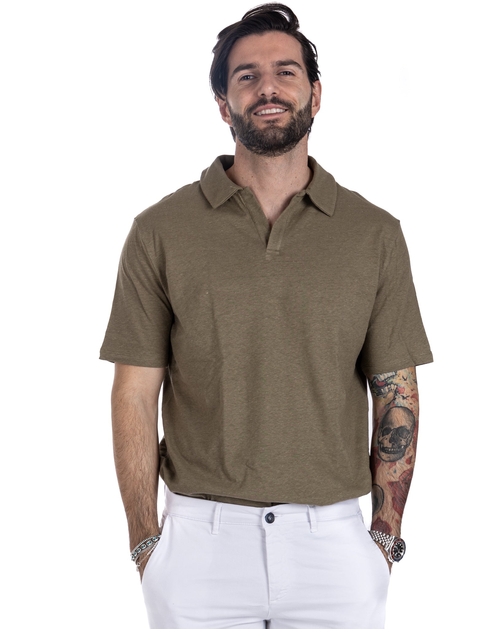 Panarea - military linen polo shirt