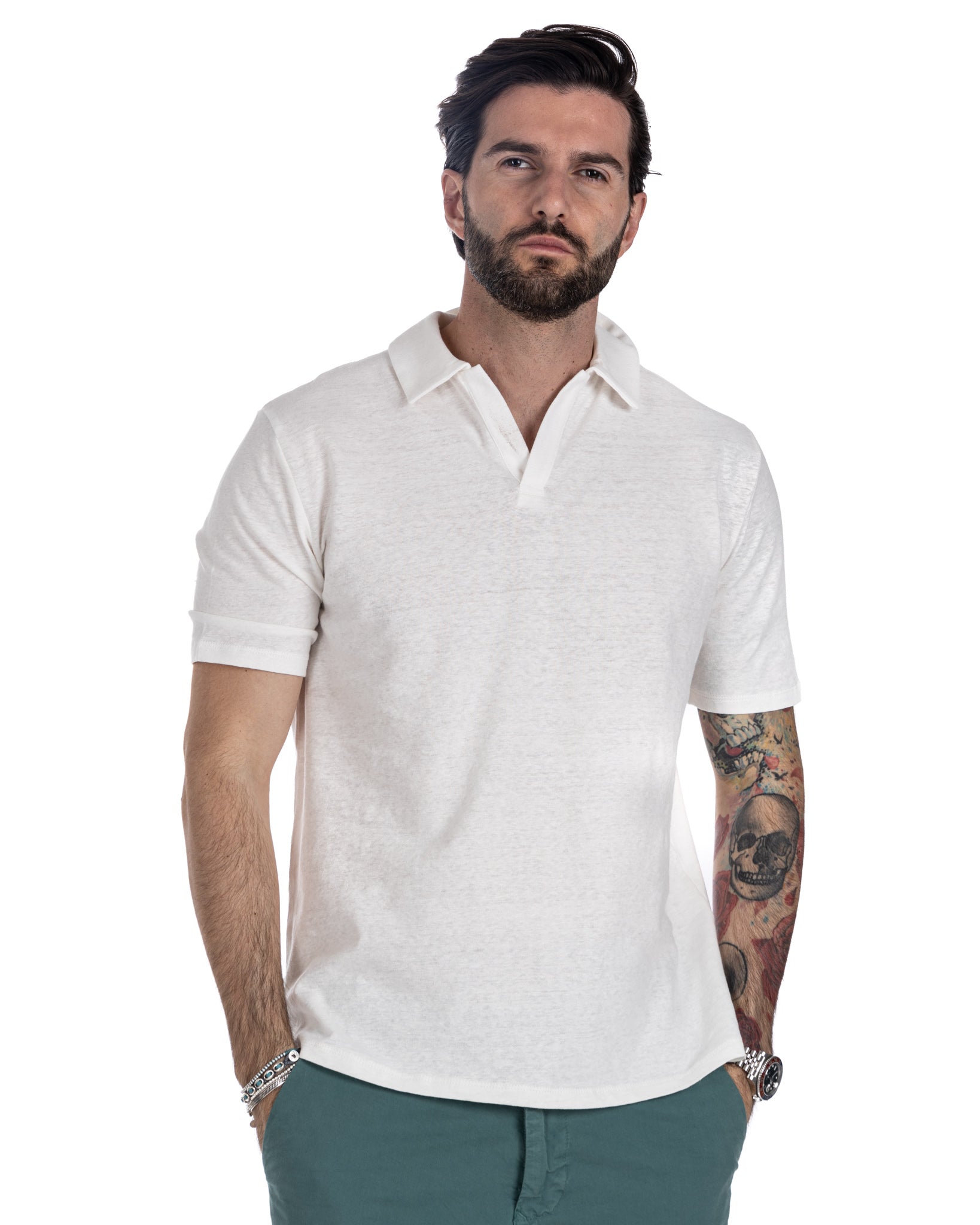 Panarea - white linen polo shirt