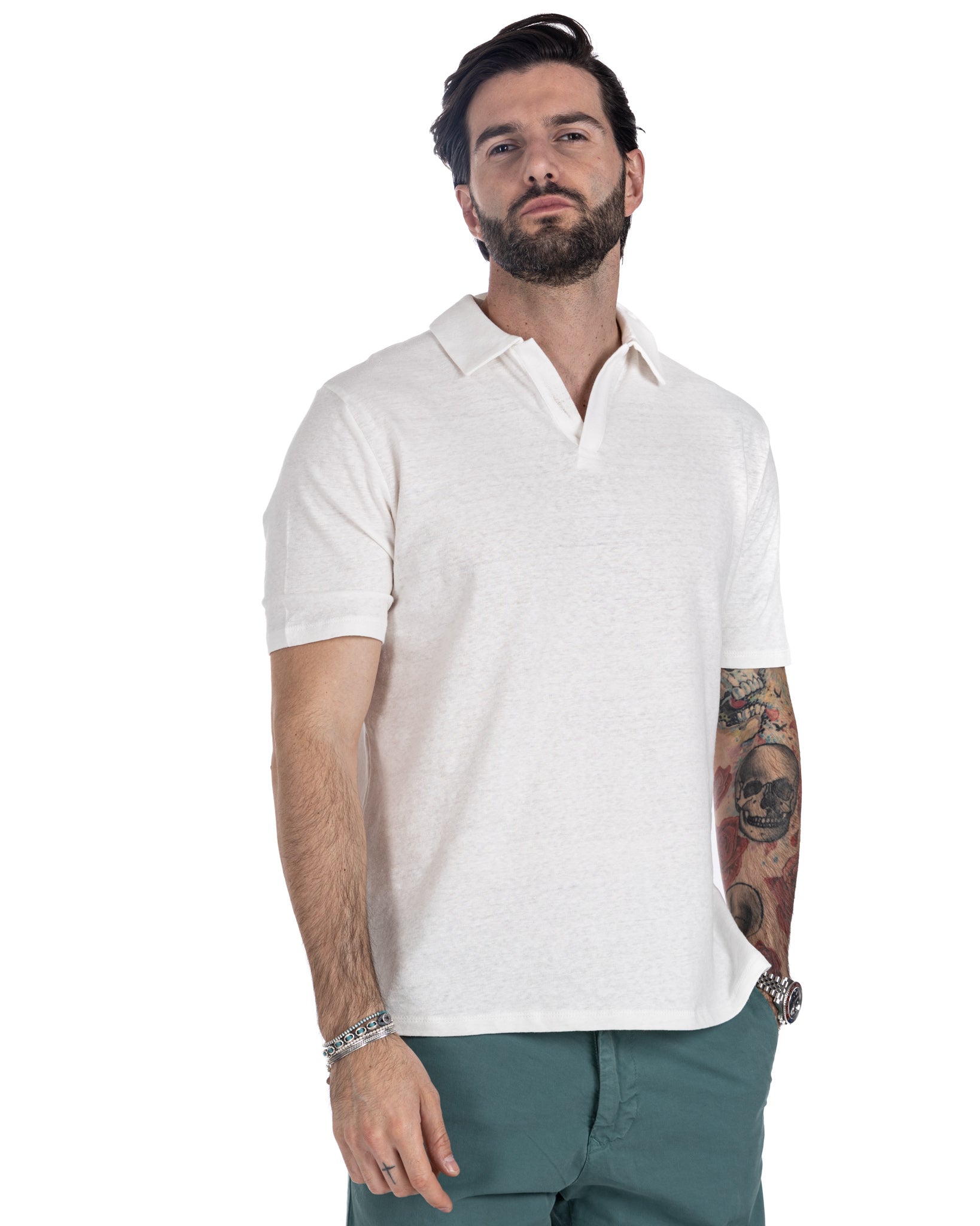 Panarea - white linen polo shirt