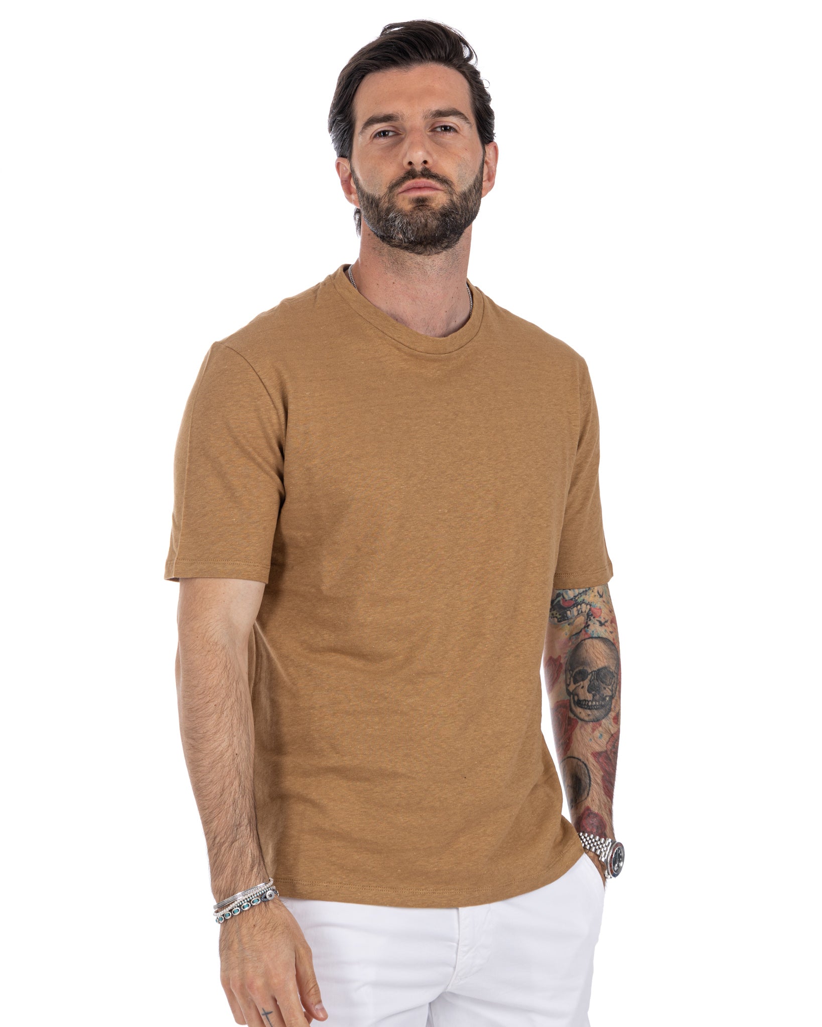 Favignana - camel linen t-shirt