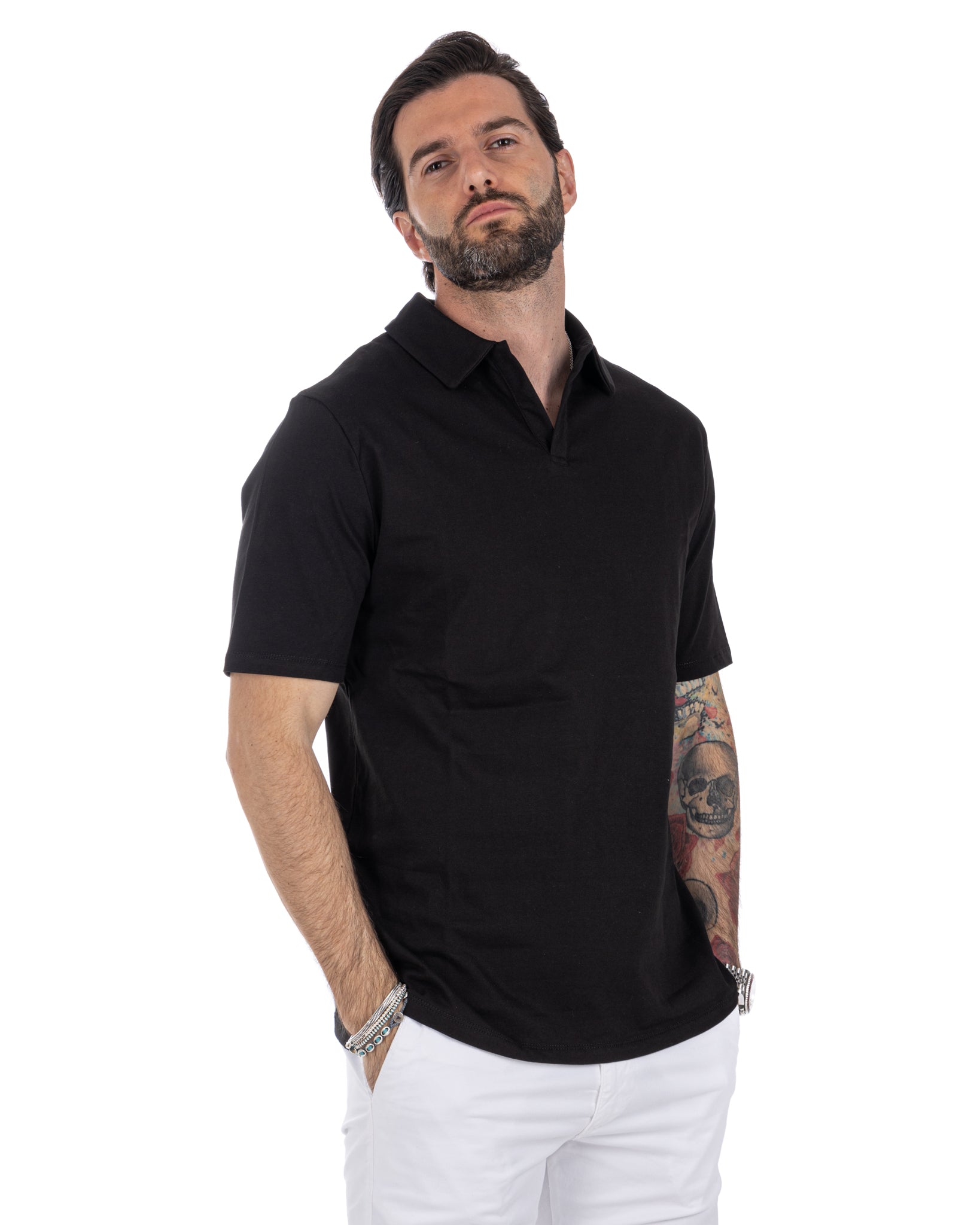 Drew - basic black cotton polo shirt