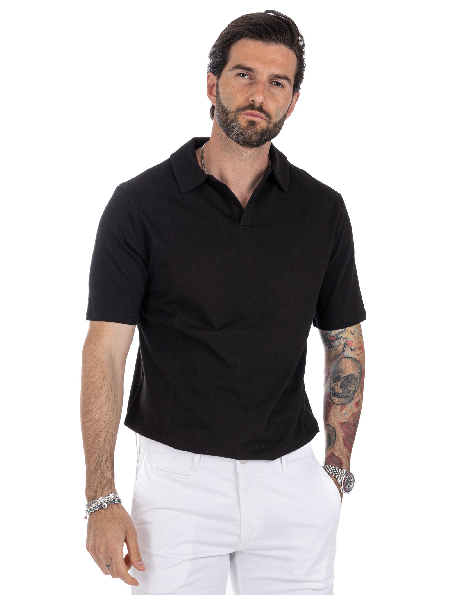 Drew - basic black cotton polo shirt