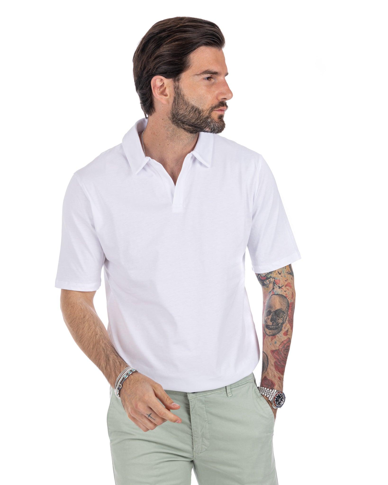Drew - basic white cotton polo shirt