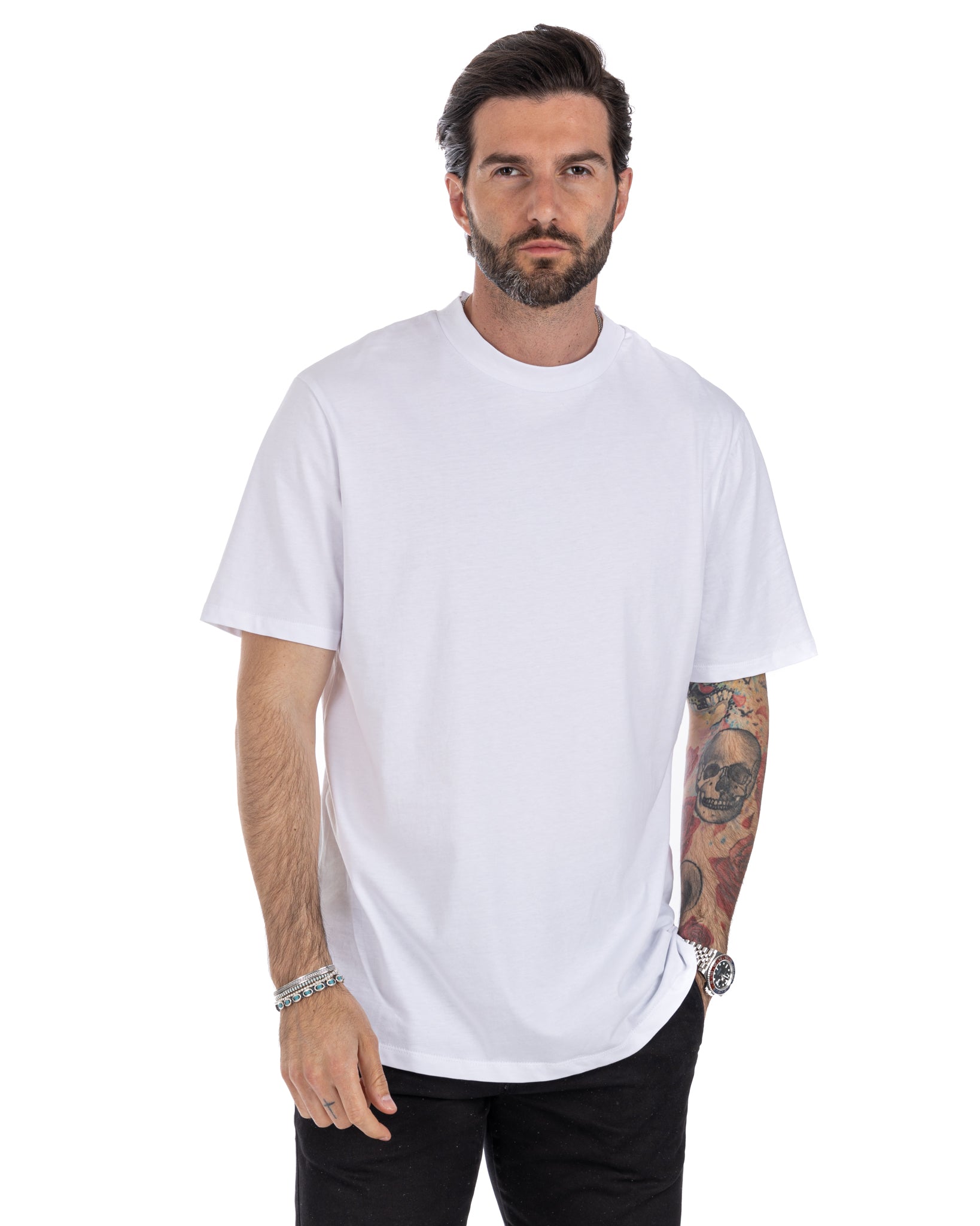 Land - white cotton half-neck t-shirt
