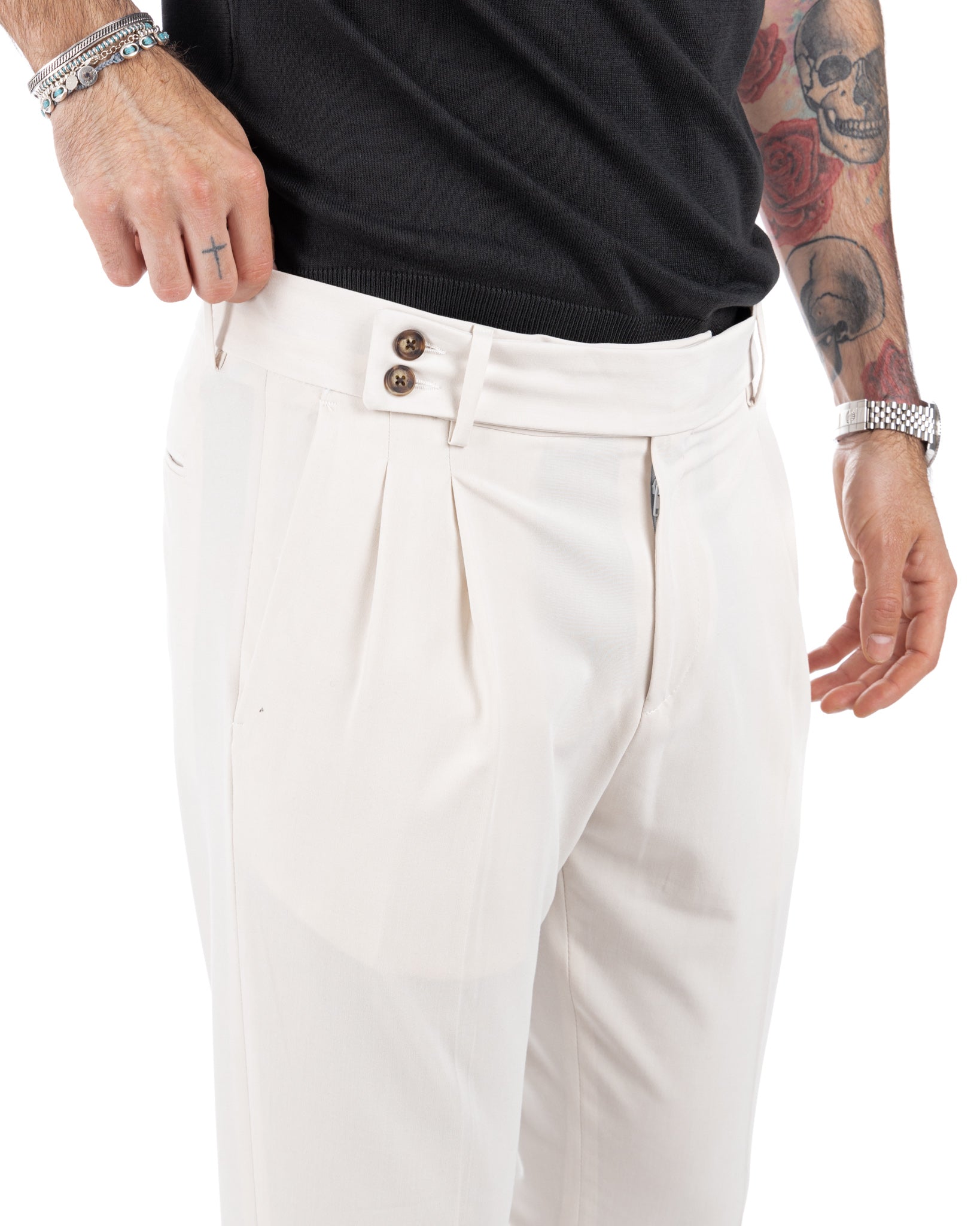 Caprera - cream high waisted trousers