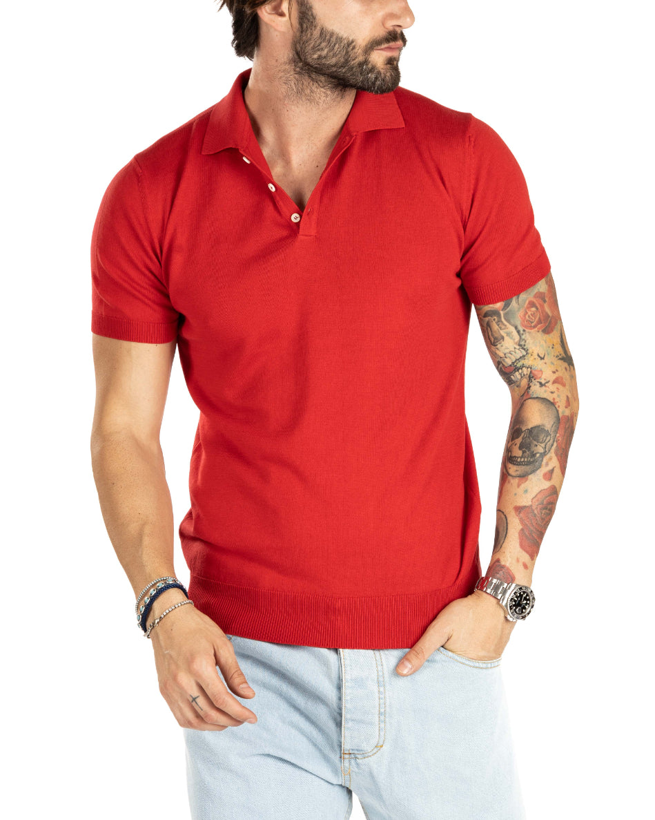 ROGER - RED KNITTED POLO SHIRT