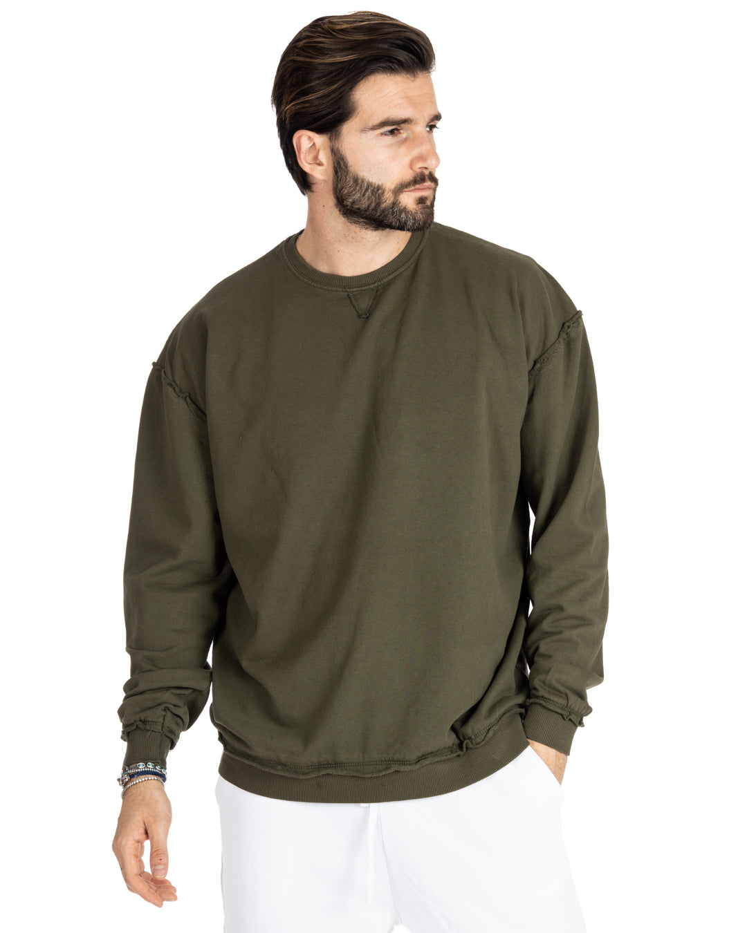 KYOTO - OVERSIZED SWEATSHIRT WITH VISIBLE GREEN STITCHING